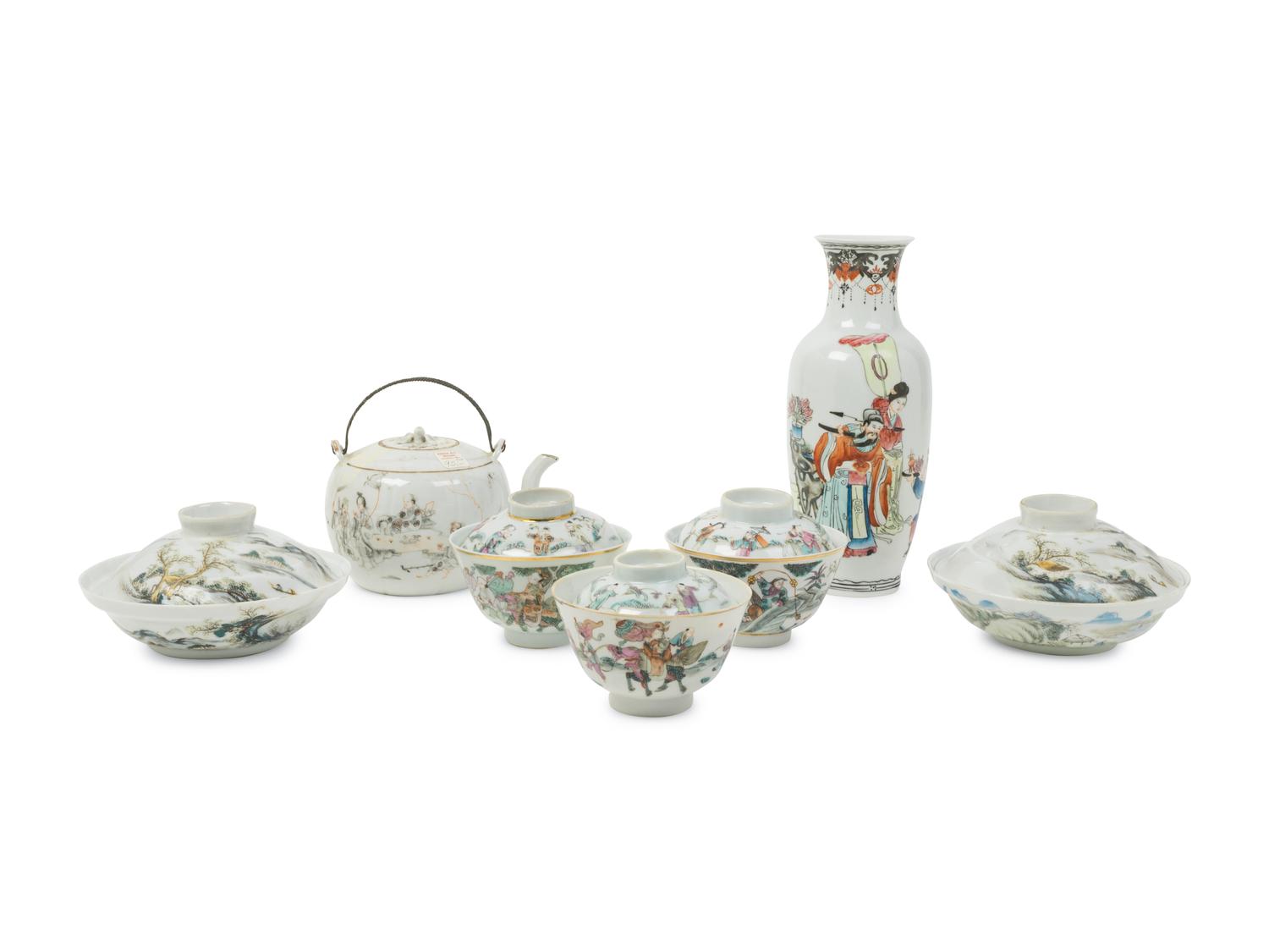 Seven Chinese Famille Rose Porcelain Articles