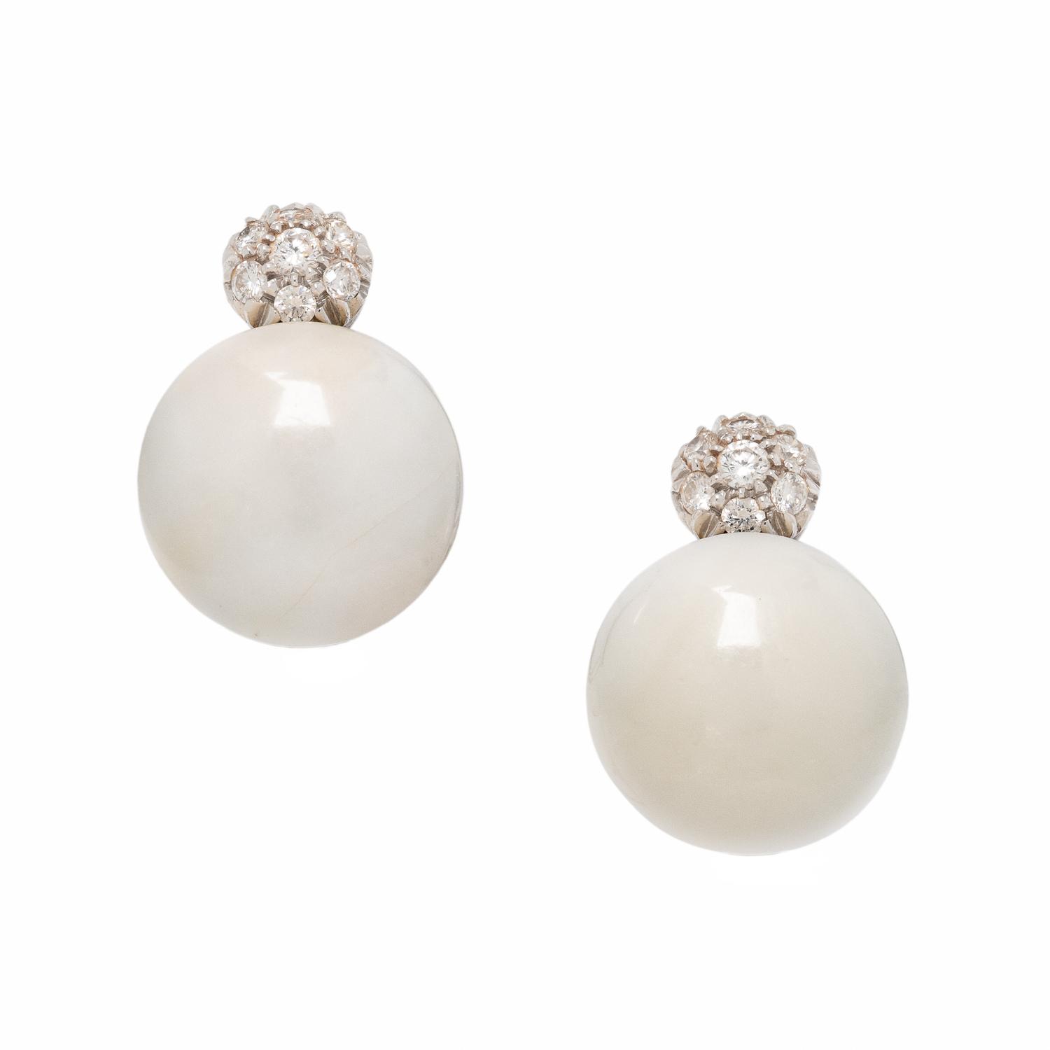 Chantecler Capri, Cacholong, Diamond, and White Gold Earrings
