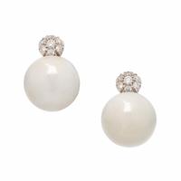 Chantecler Capri, Cacholong, Diamond, and White Gold Earrings