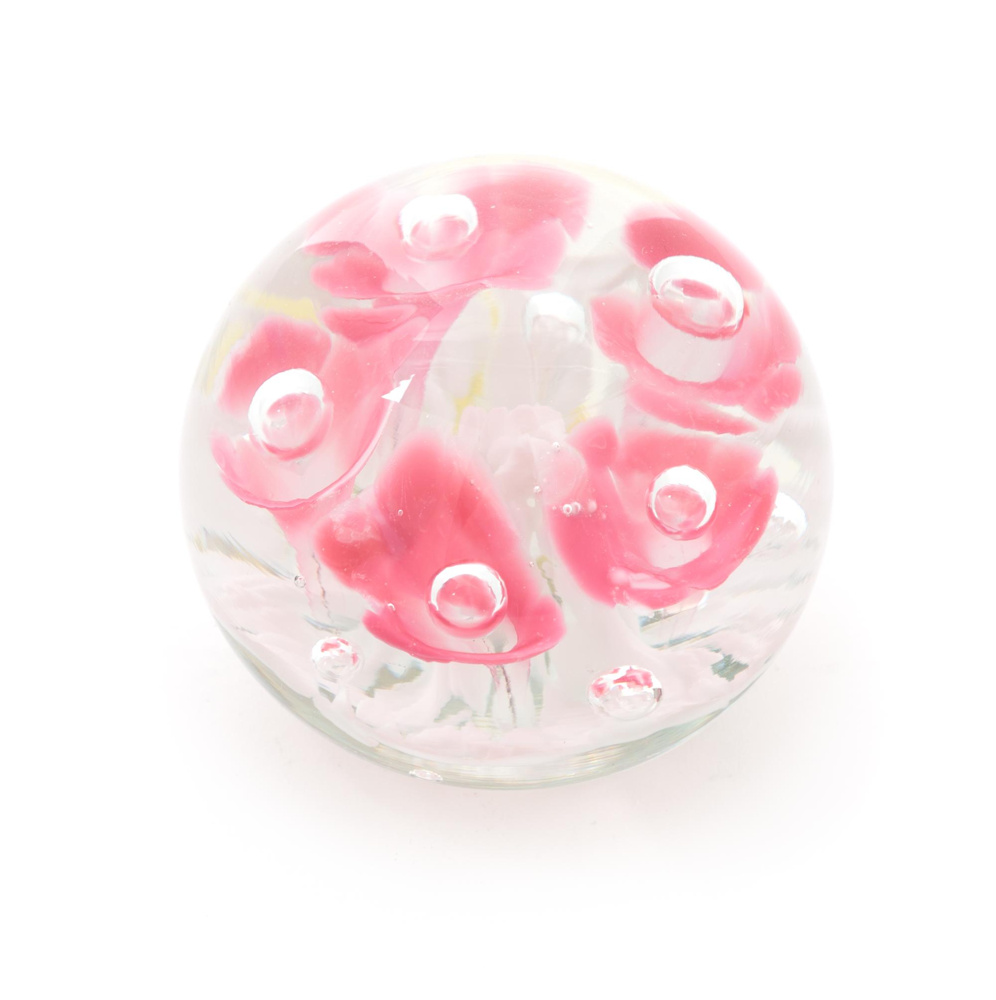 St. Clair Glass Co., West Virginia, USA, by Joseph "Joe" St. Clair a pink flower paperweight