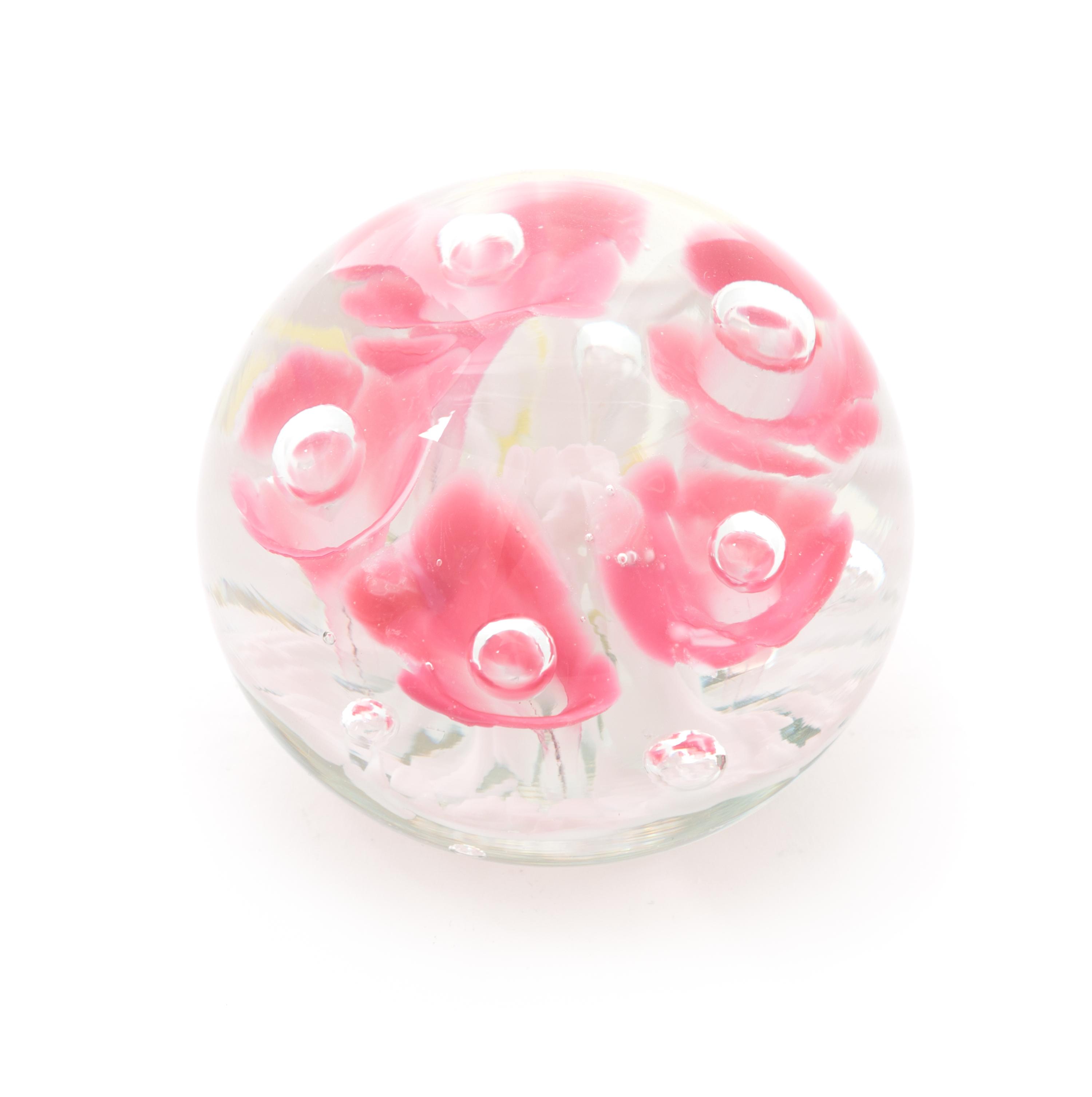 St. Clair Glass Co., West Virginia, USA, by Joseph "Joe" St. Clair a pink flower paperweight