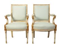 A Pair of Swedish Neoclassical Style Painted and Parcel-Gilt Armchairs — 19TH CENTURY