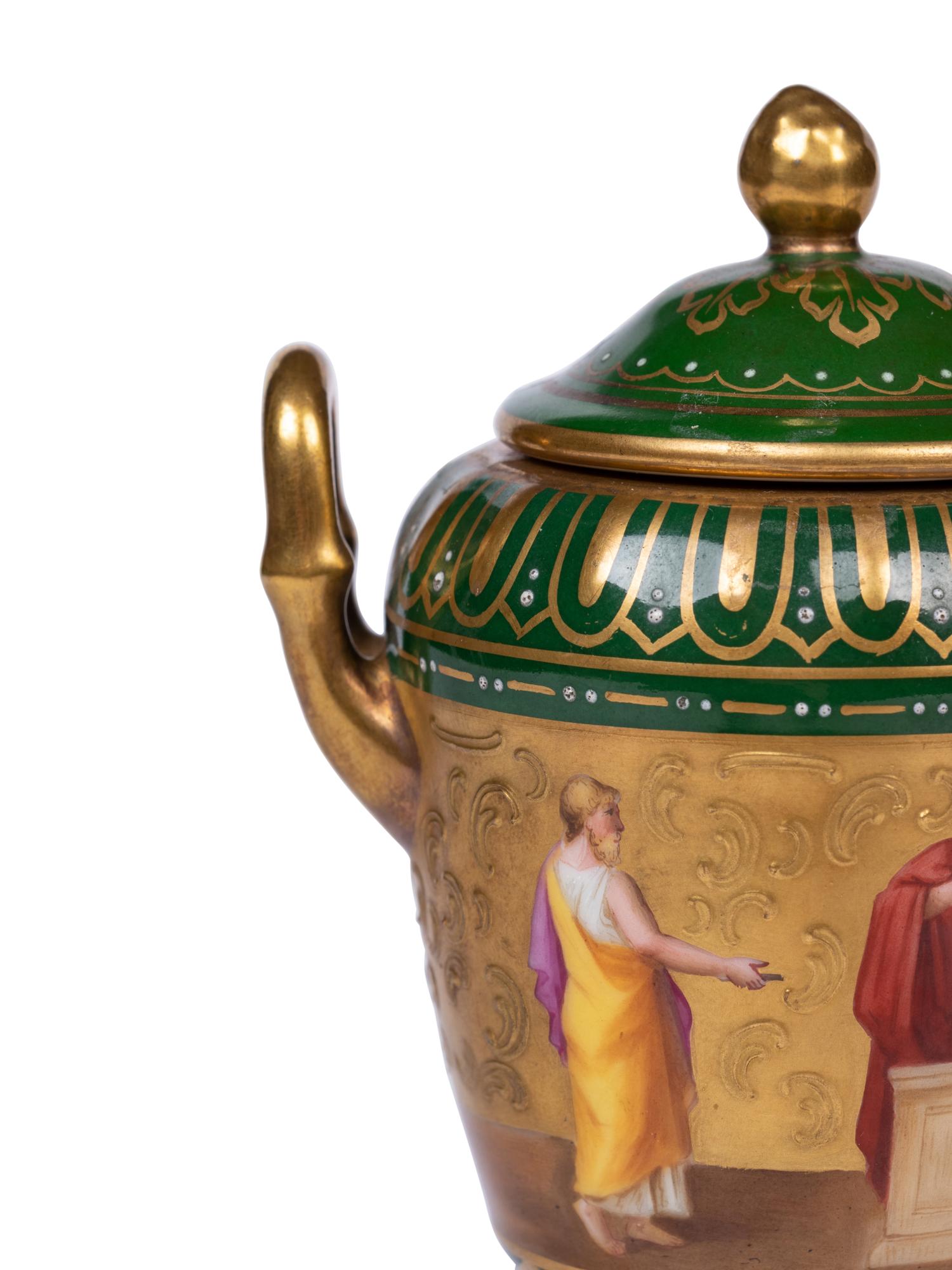 A Vienna Porcelain Urn, Cover and Stand