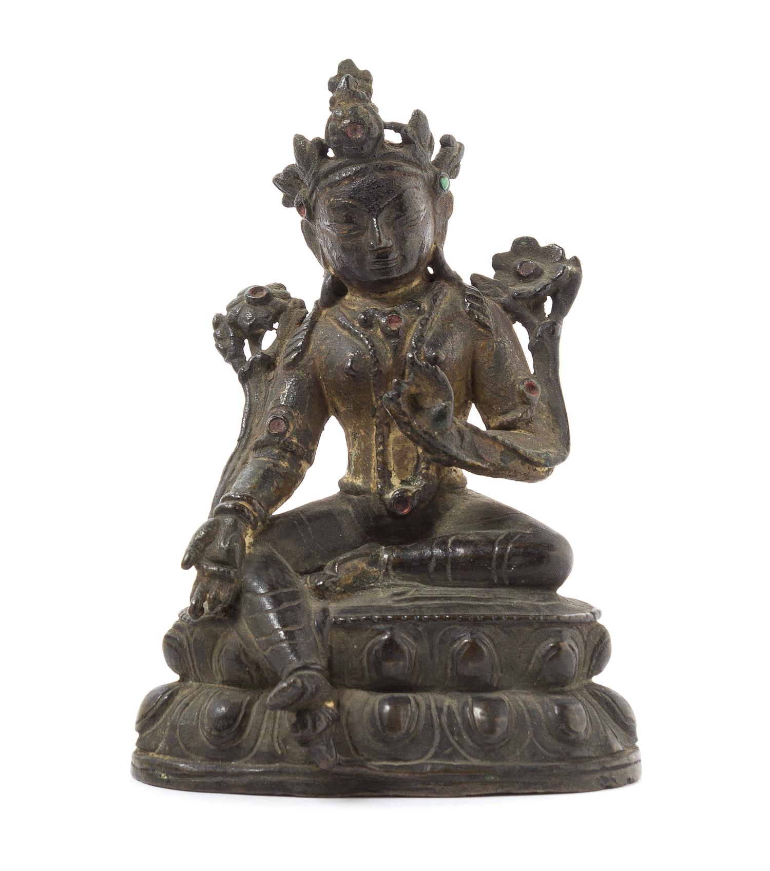 A Sino-Tibetan Bronze Figure of Tara 18TH/19TH CENTURY Height 4 1/2 inches. — 18TH/19TH CENTURY