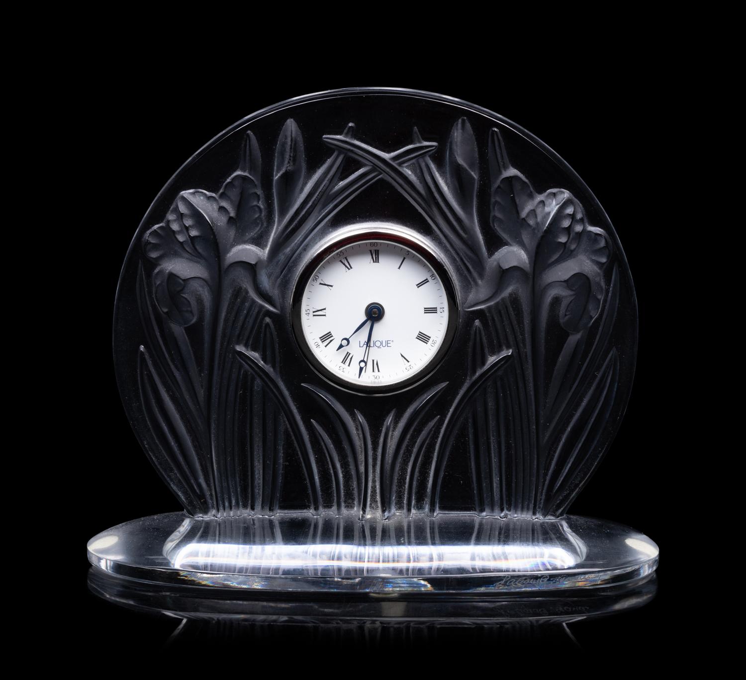A Lalique Iris Table Clock