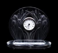 A Lalique Iris Table Clock