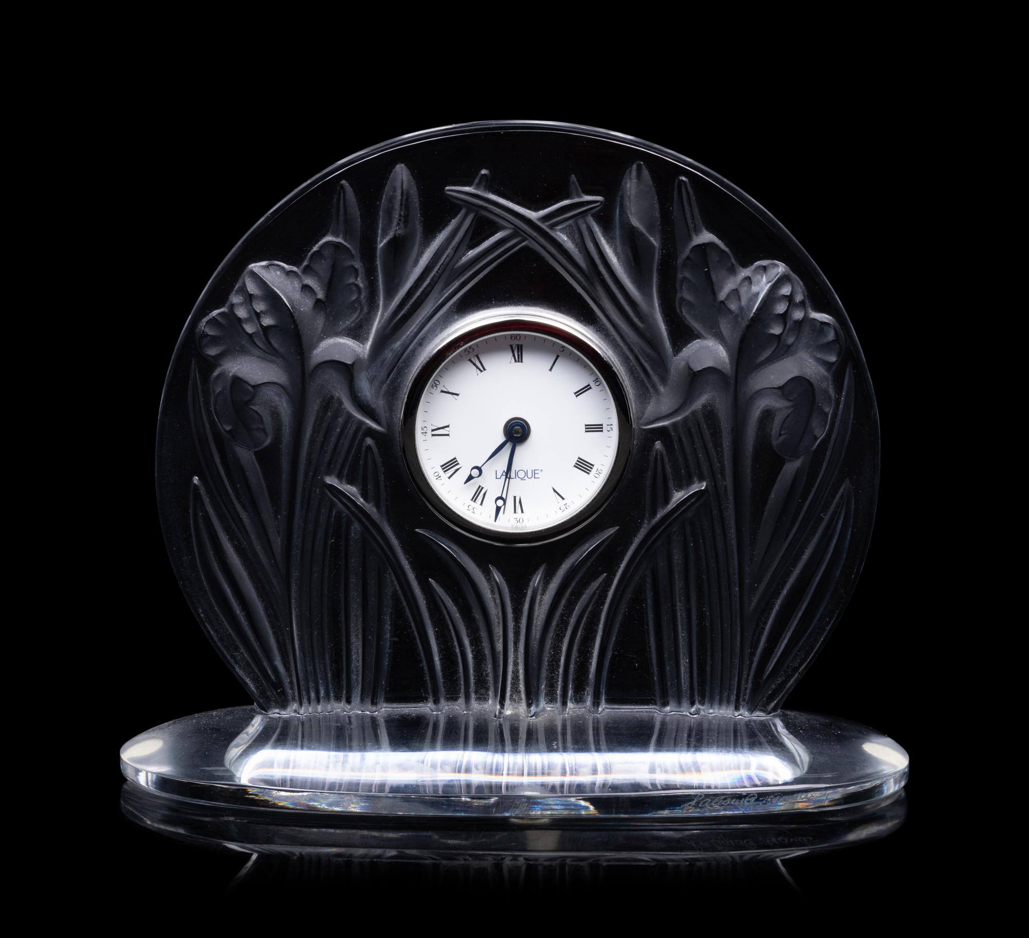 A Lalique Iris Table Clock