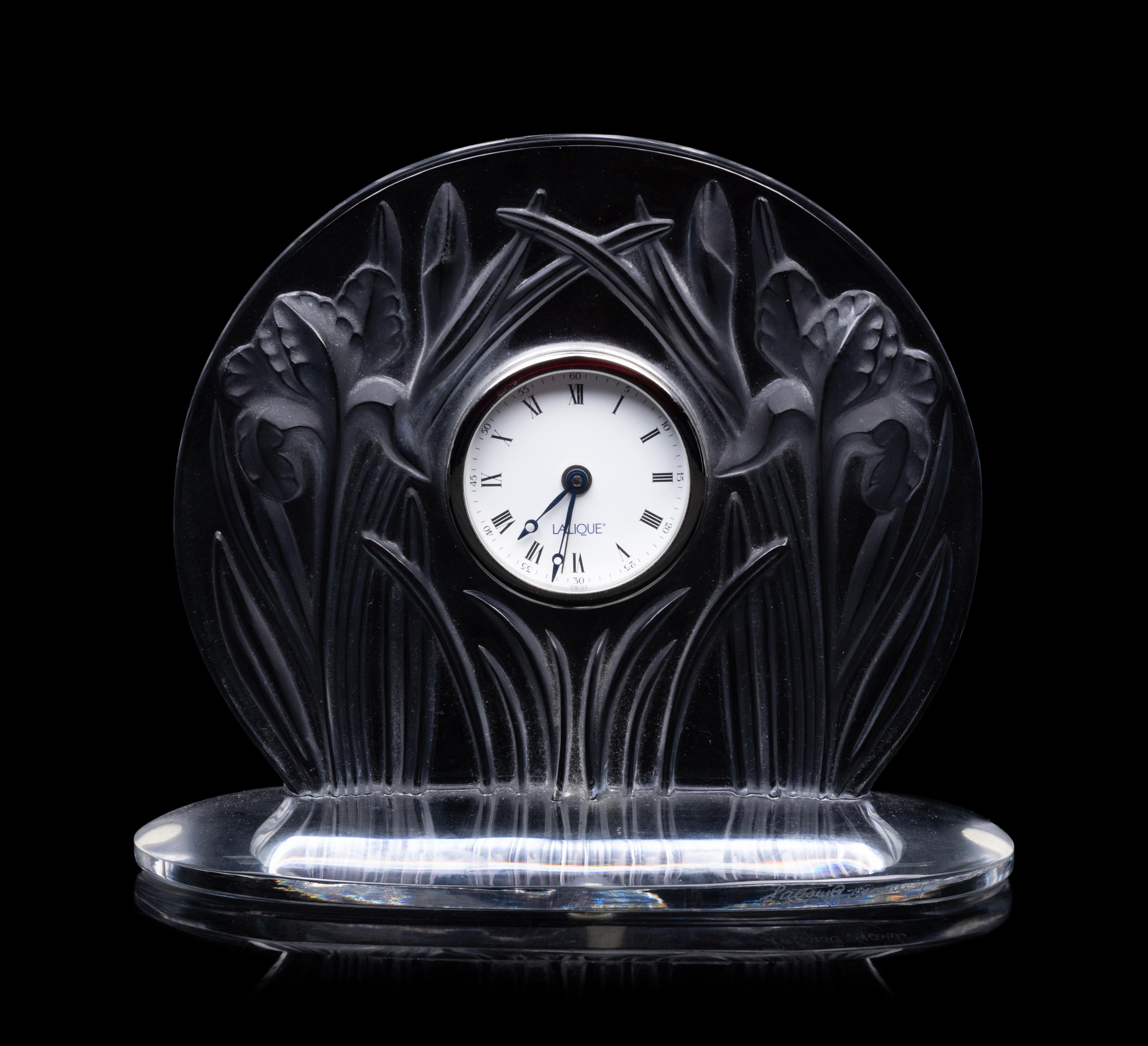A Lalique Iris Table Clock