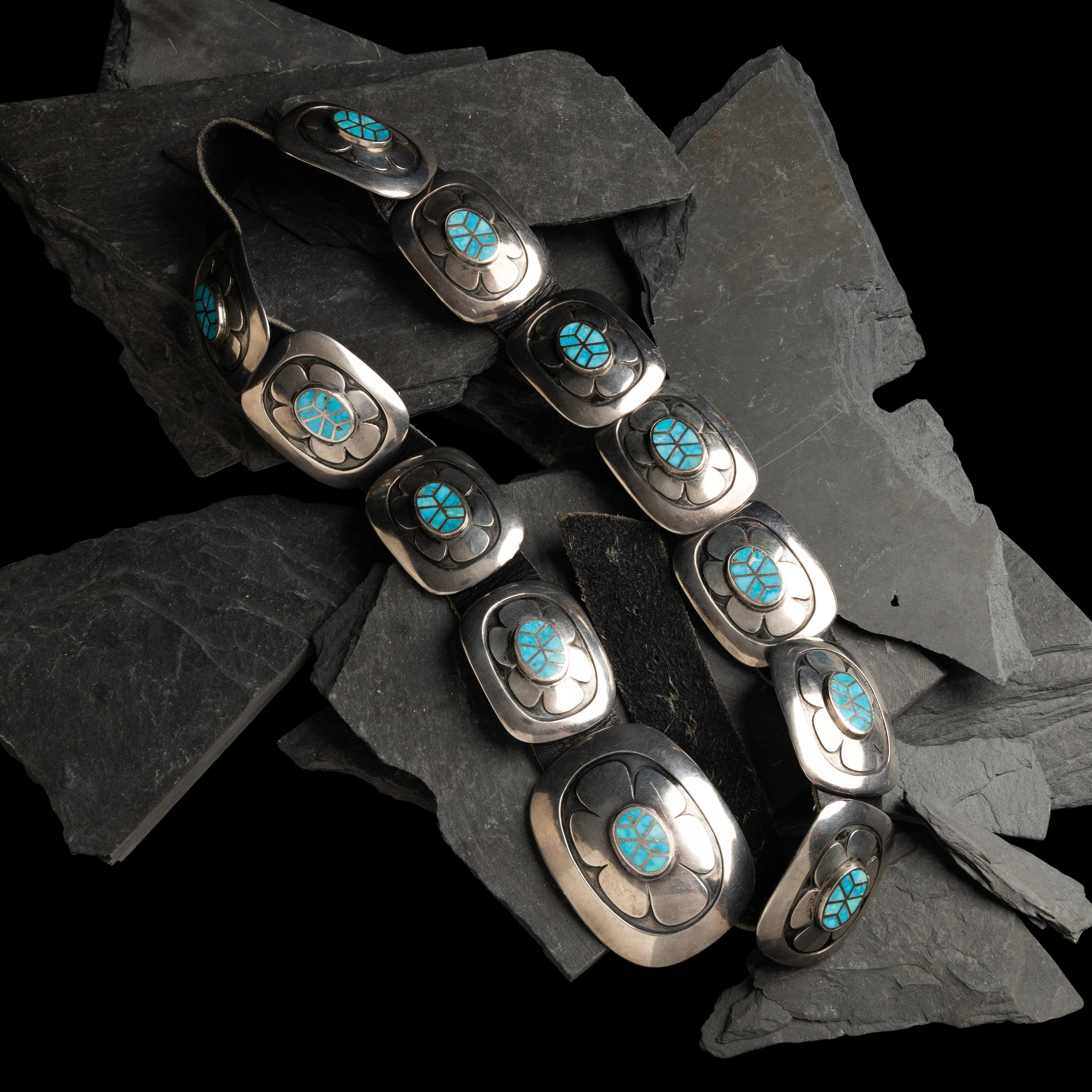 Southwestern Silver and Channel Inlay Turquoise Concha Belt