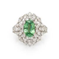 Tsavorite Garnet, Diamond, and White Gold Ring
