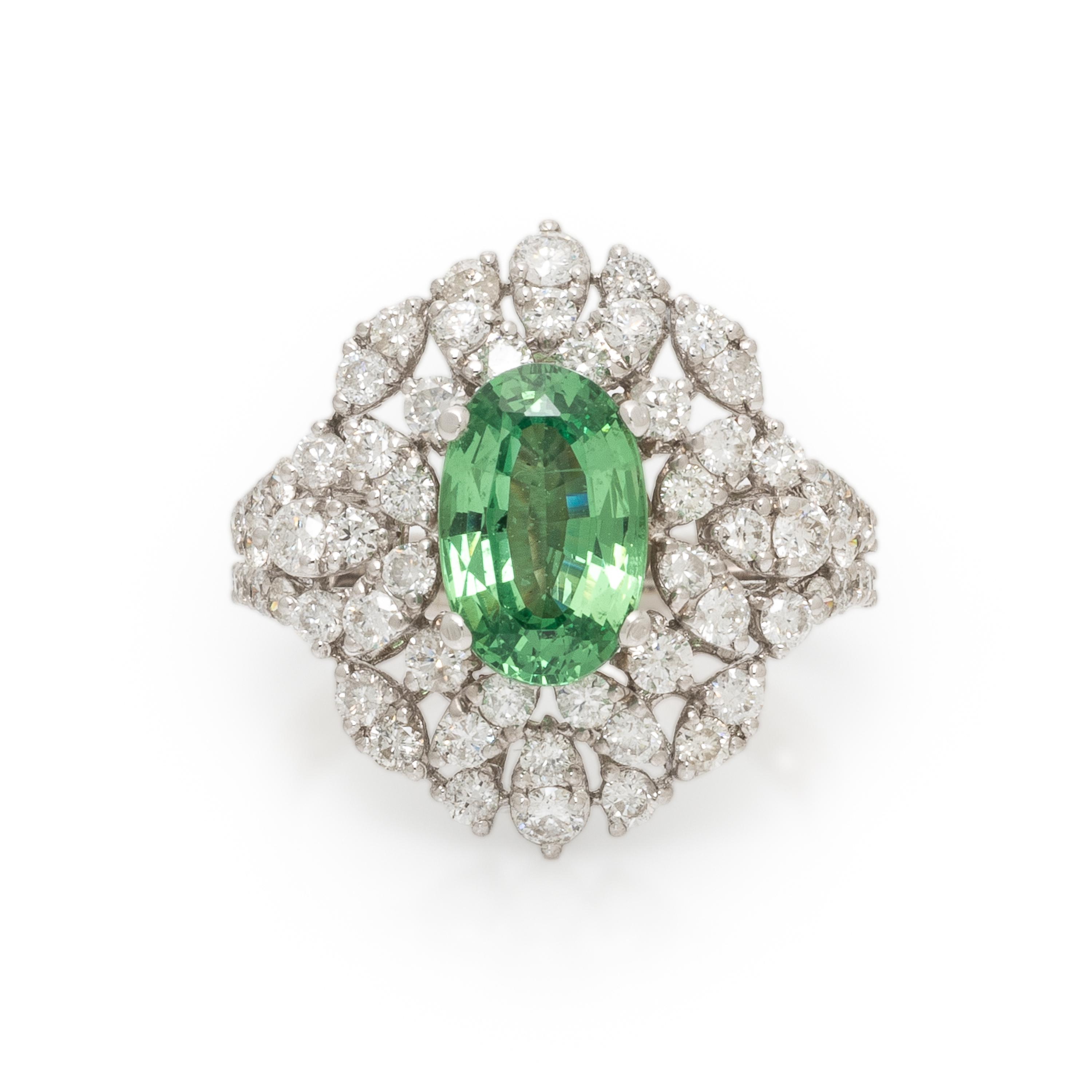 Tsavorite Garnet, Diamond, and White Gold Ring