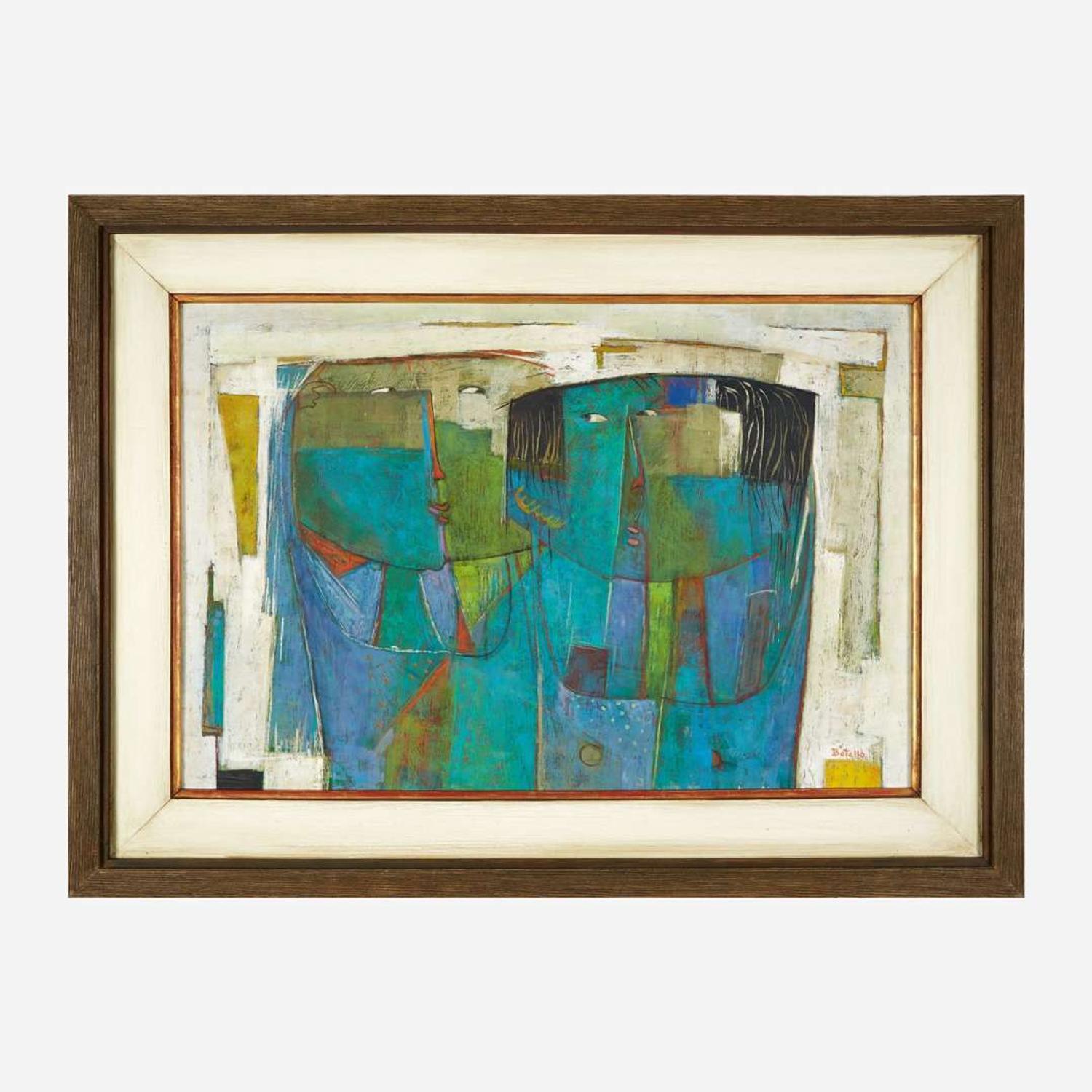 Ángel Botello (Puerto Rican, 1913-1986) Two Blue Figures on a White Background