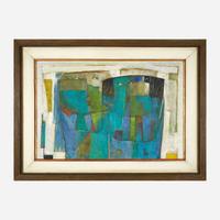 Ángel Botello (Puerto Rican, 1913-1986) Two Blue Figures on a White Background