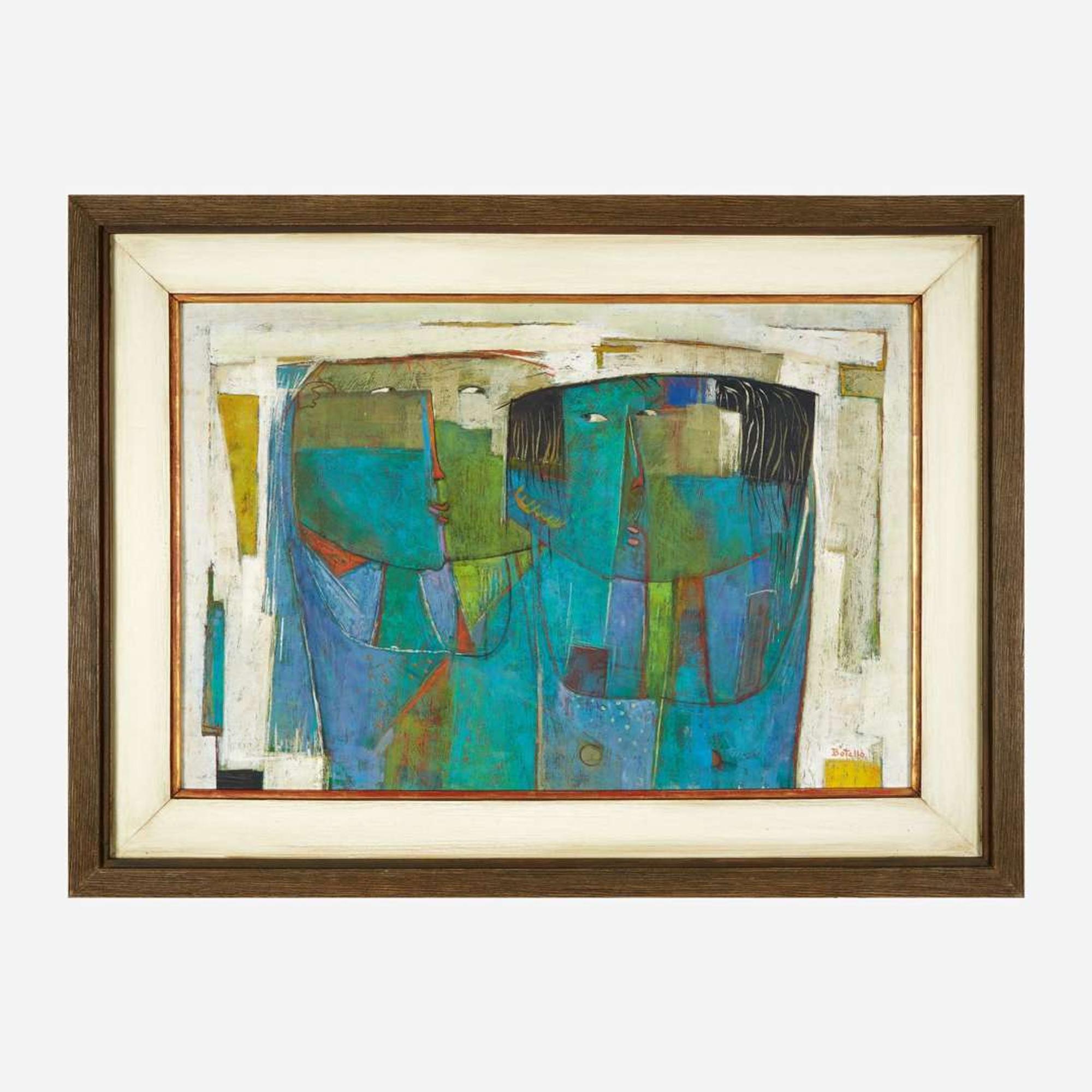 Ángel Botello (Puerto Rican, 1913-1986) Two Blue Figures on a White Background
