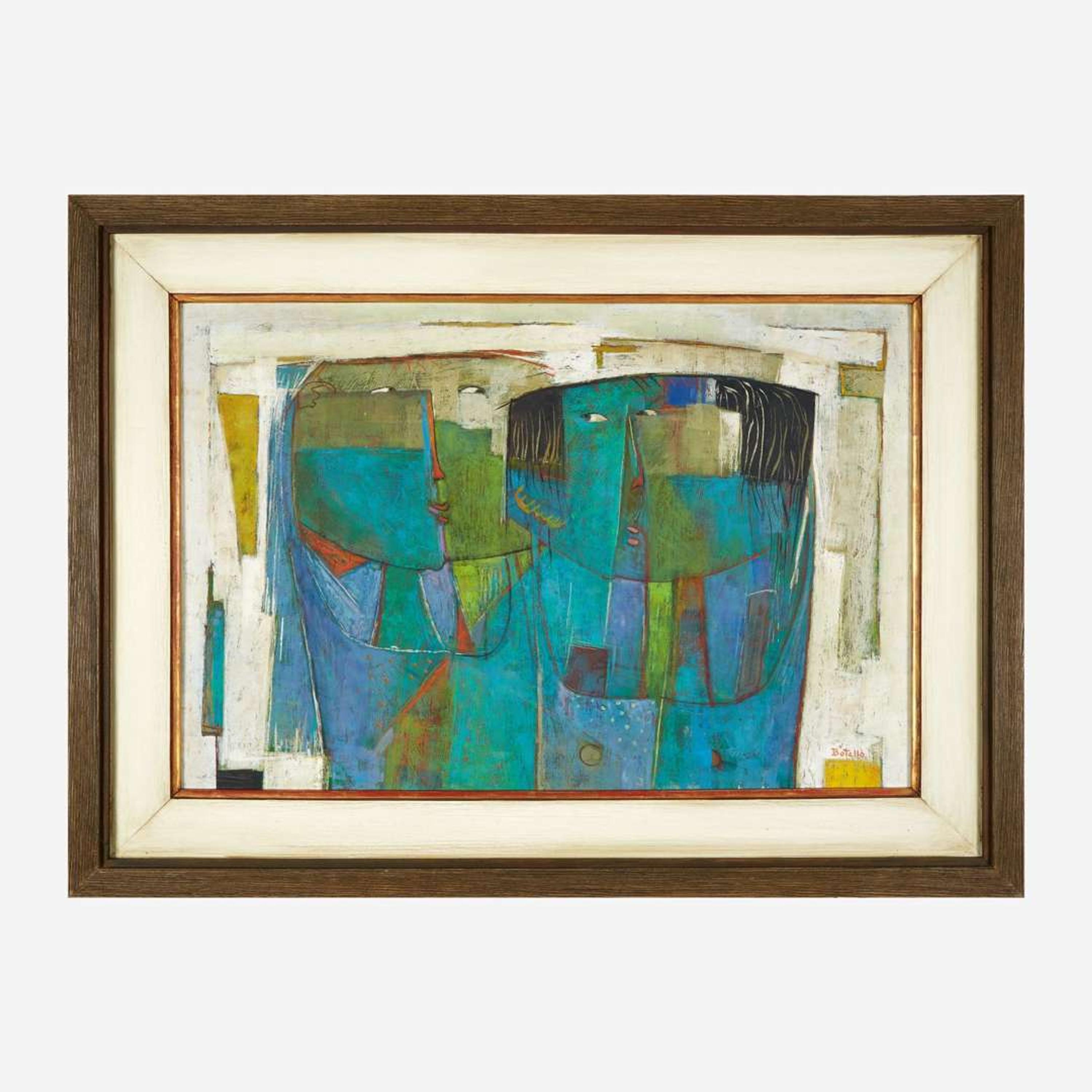 Ángel Botello (Puerto Rican, 1913-1986) Two Blue Figures on a White Background