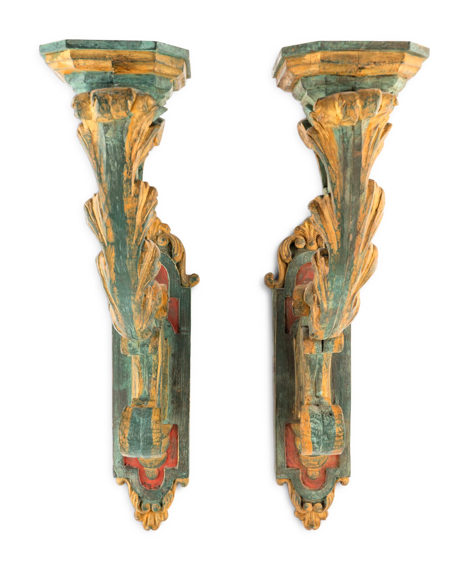 A Pair of Italian Polychrome Painted Sconces