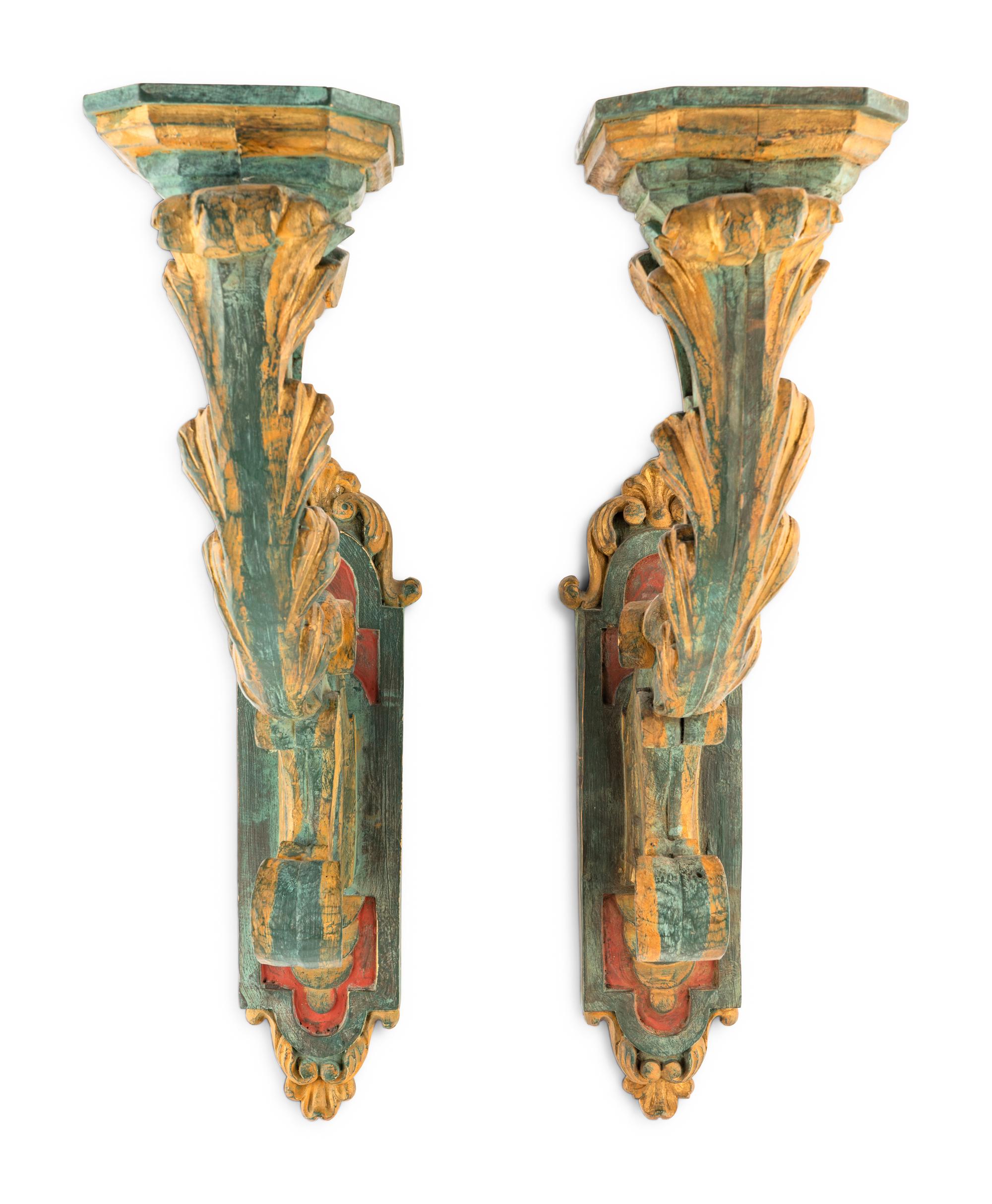 A Pair of Italian Polychrome Painted Sconces