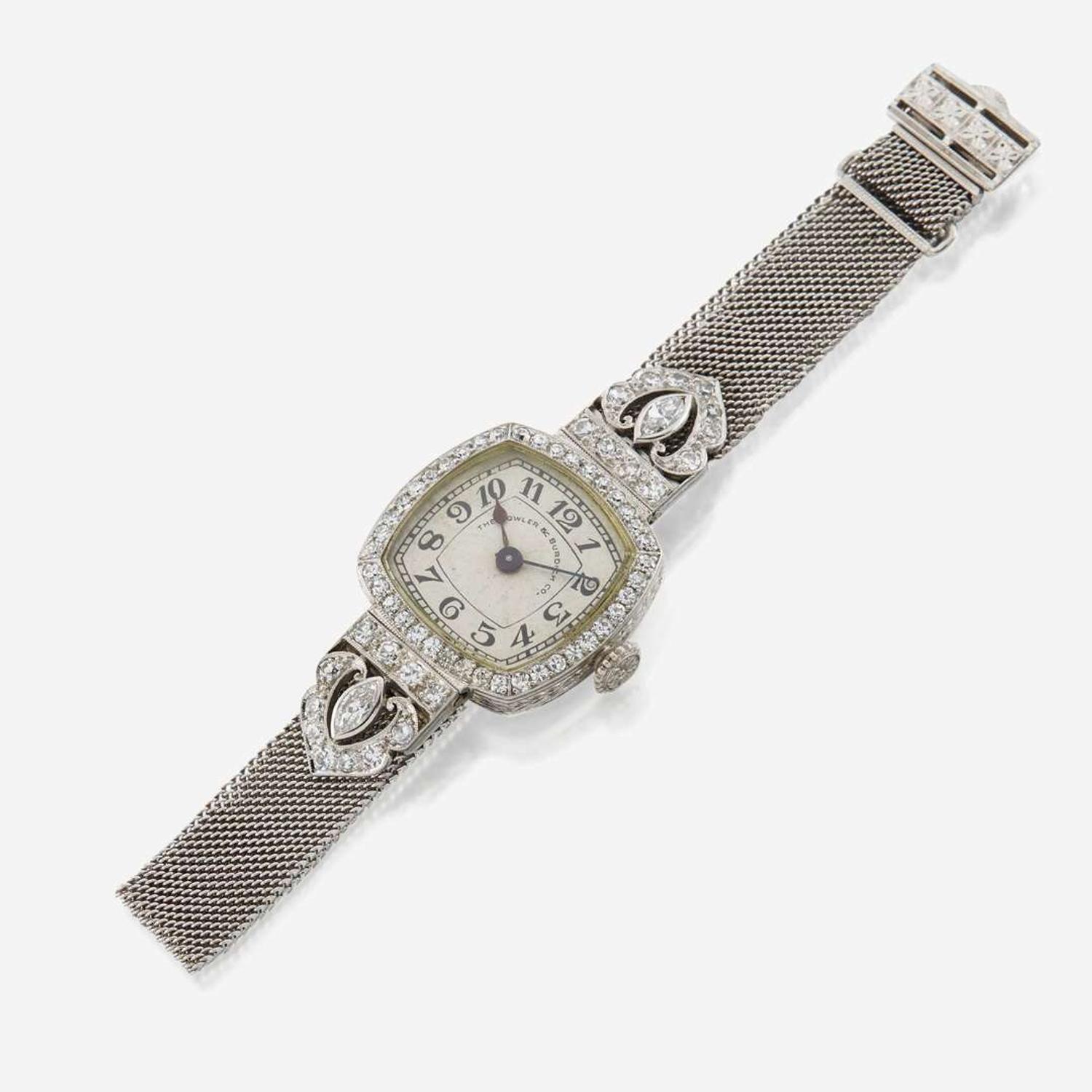 An Art Deco lady's platinum and diamond dress watch, The Bowler & Burdick Co.