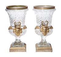 A Pair of George IV Gilt Bronze Mounted Cut Glass Urns