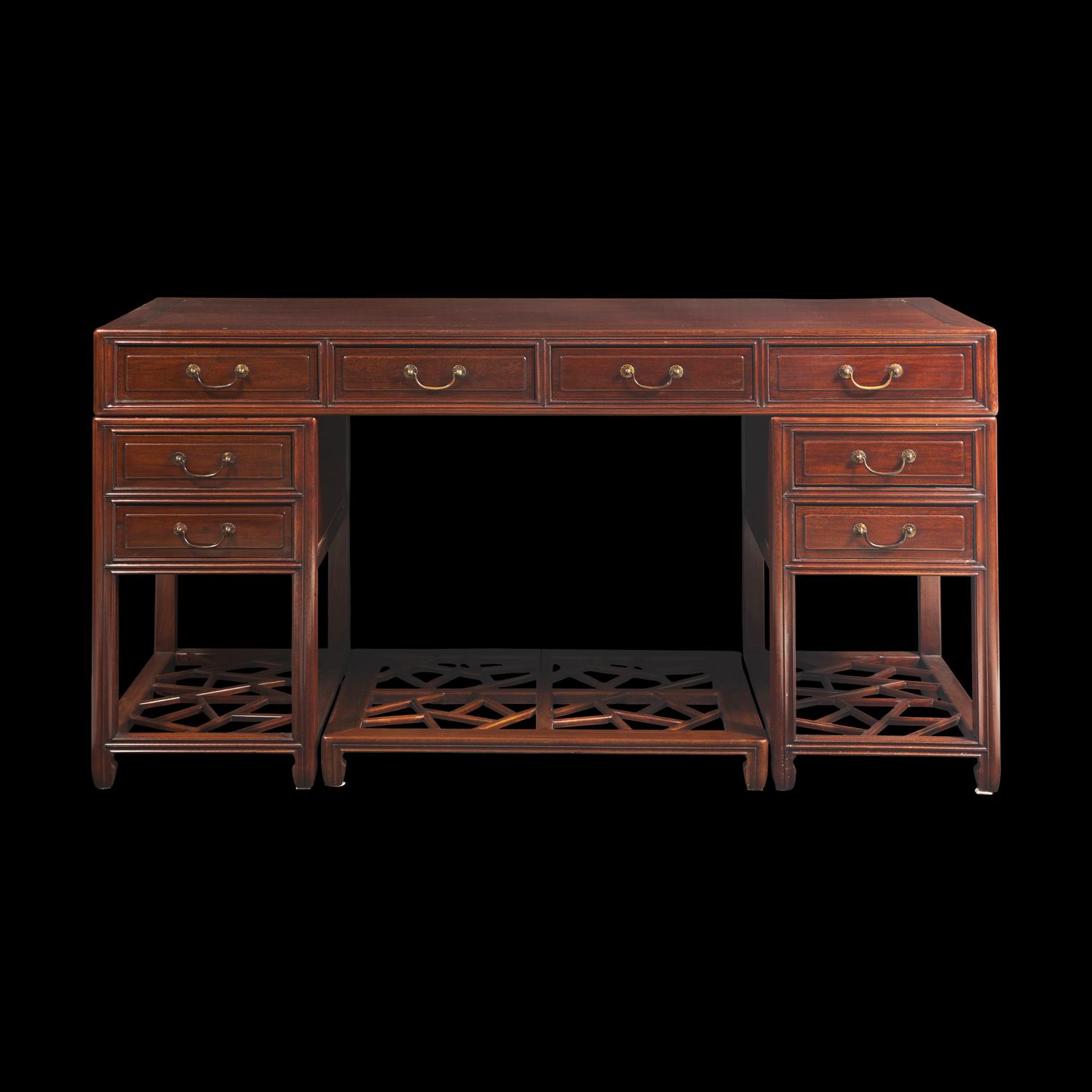 A Chinese Hardwood Double Pedestal Desk, 20th Century 二十世紀 硬木冰梅紋書桌