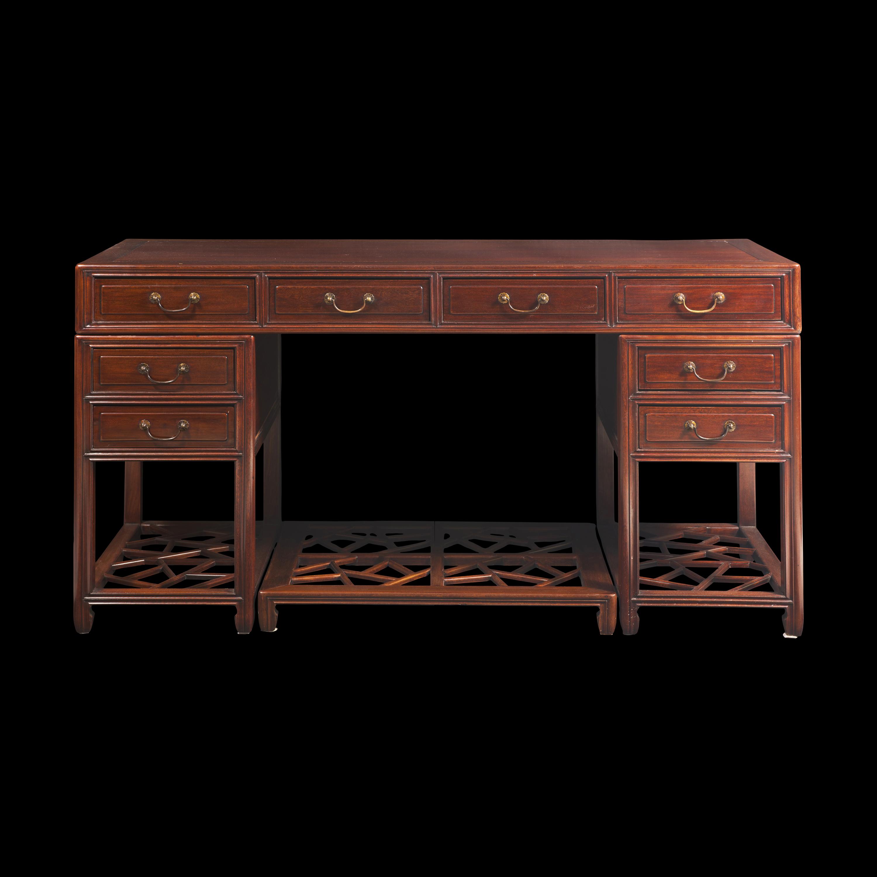 A Chinese Hardwood Double Pedestal Desk, 20th Century 二十世紀 硬木冰梅紋書桌