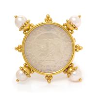An 18 Karat Yellow Gold, Mother-of-Pearl and Cultured Pearl Pendant/Brooch, Elizabeth Locke, 14.90 dwts.