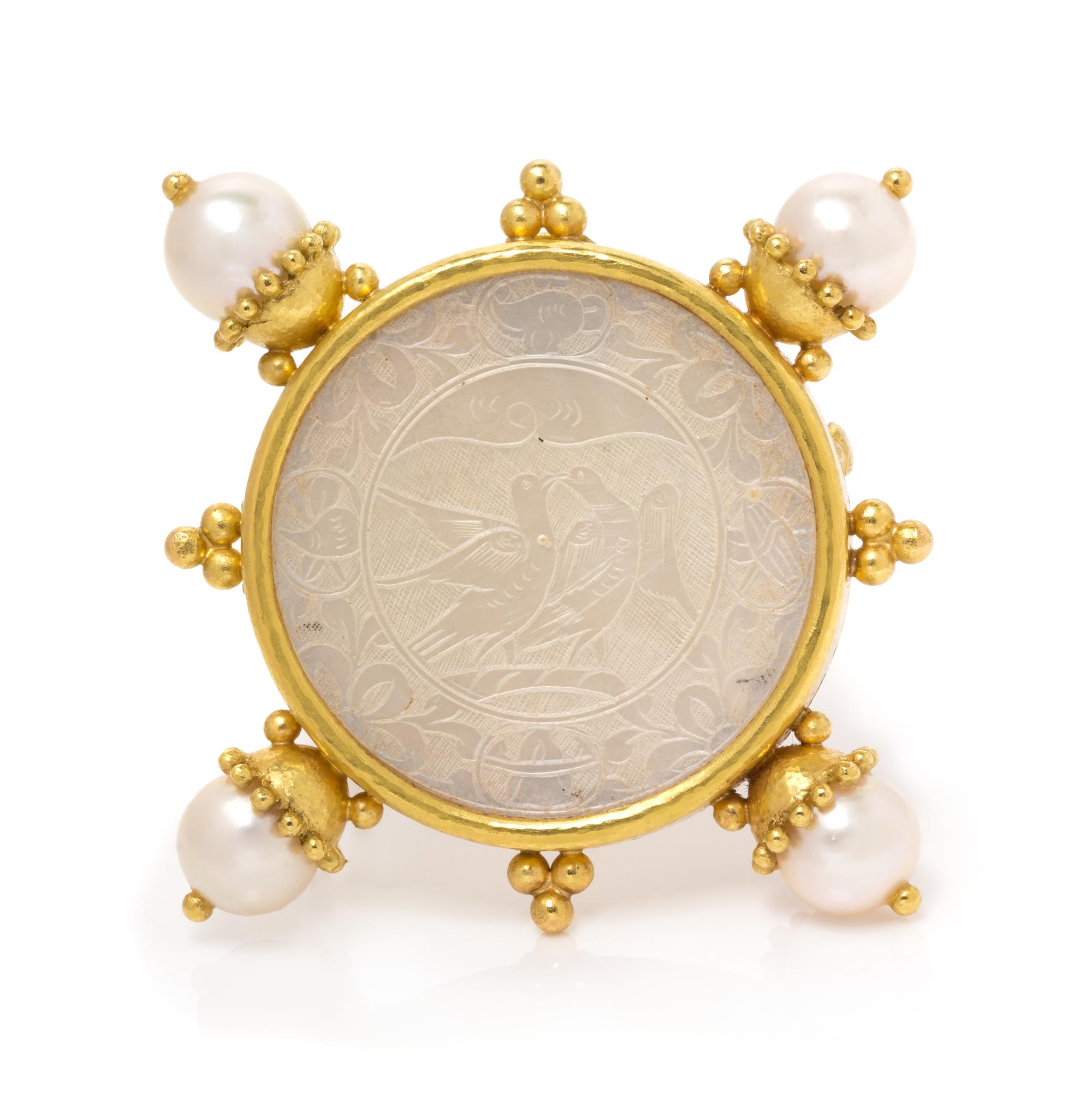 An 18 Karat Yellow Gold, Mother-of-Pearl and Cultured Pearl Pendant/Brooch, Elizabeth Locke, 14.90 dwts.