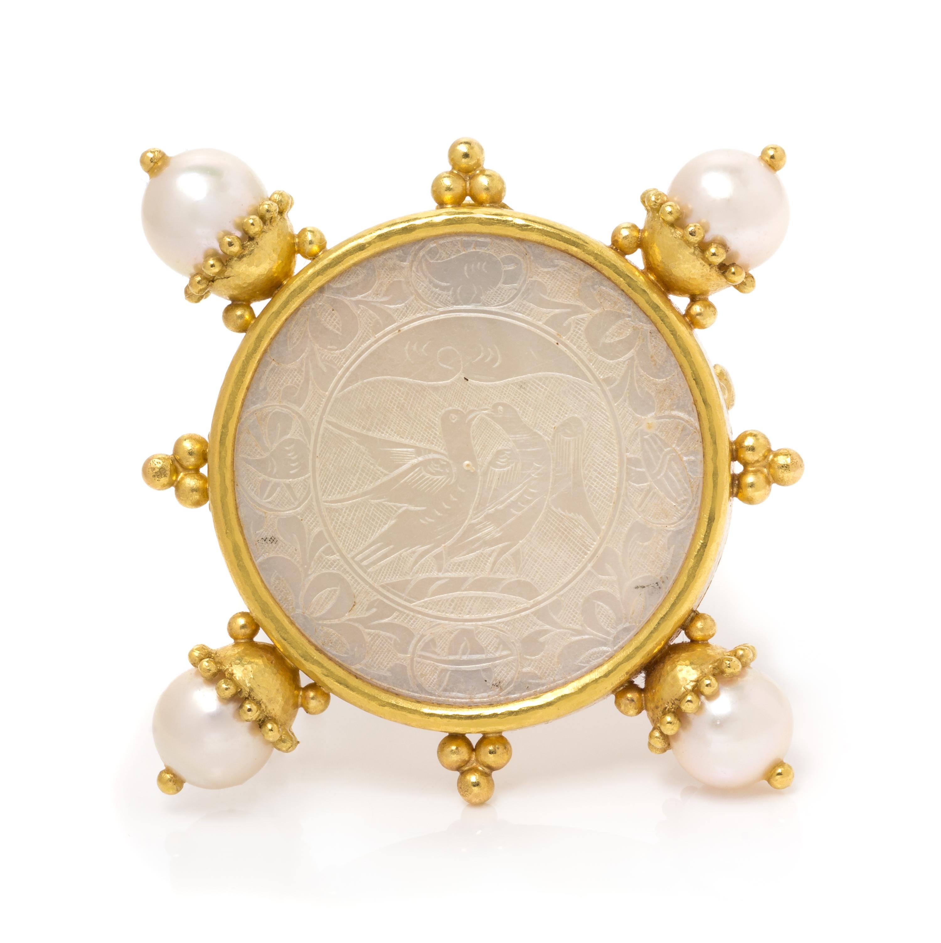 An 18 Karat Yellow Gold, Mother-of-Pearl and Cultured Pearl Pendant/Brooch, Elizabeth Locke, 14.90 dwts.
