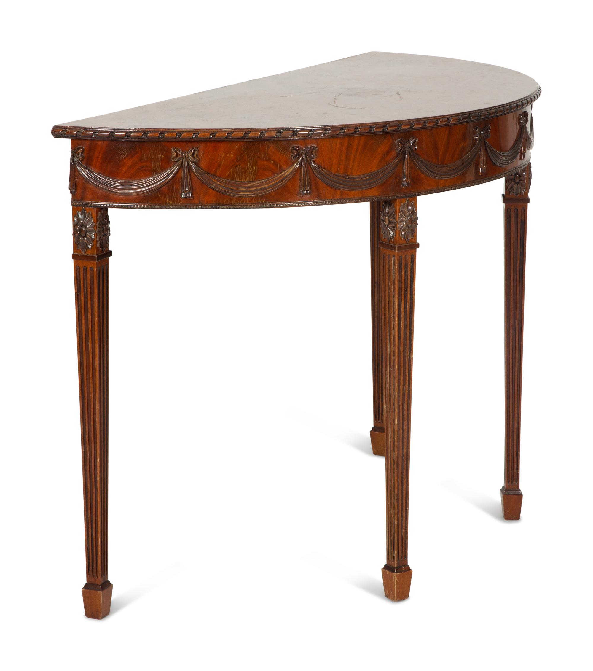 A George III Style Mahogany Demilune Console Table