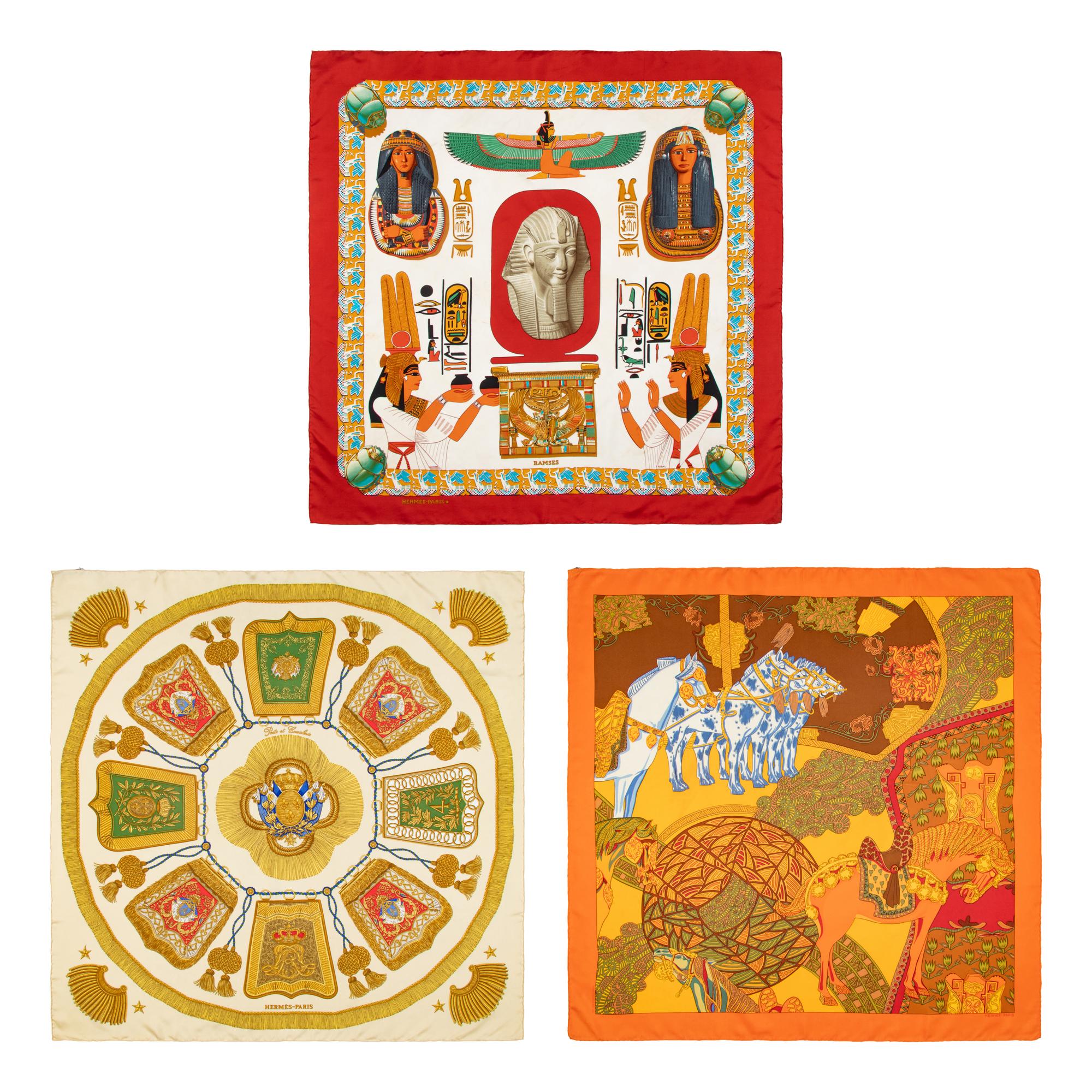 Hermès, Three Silk Scarves 90