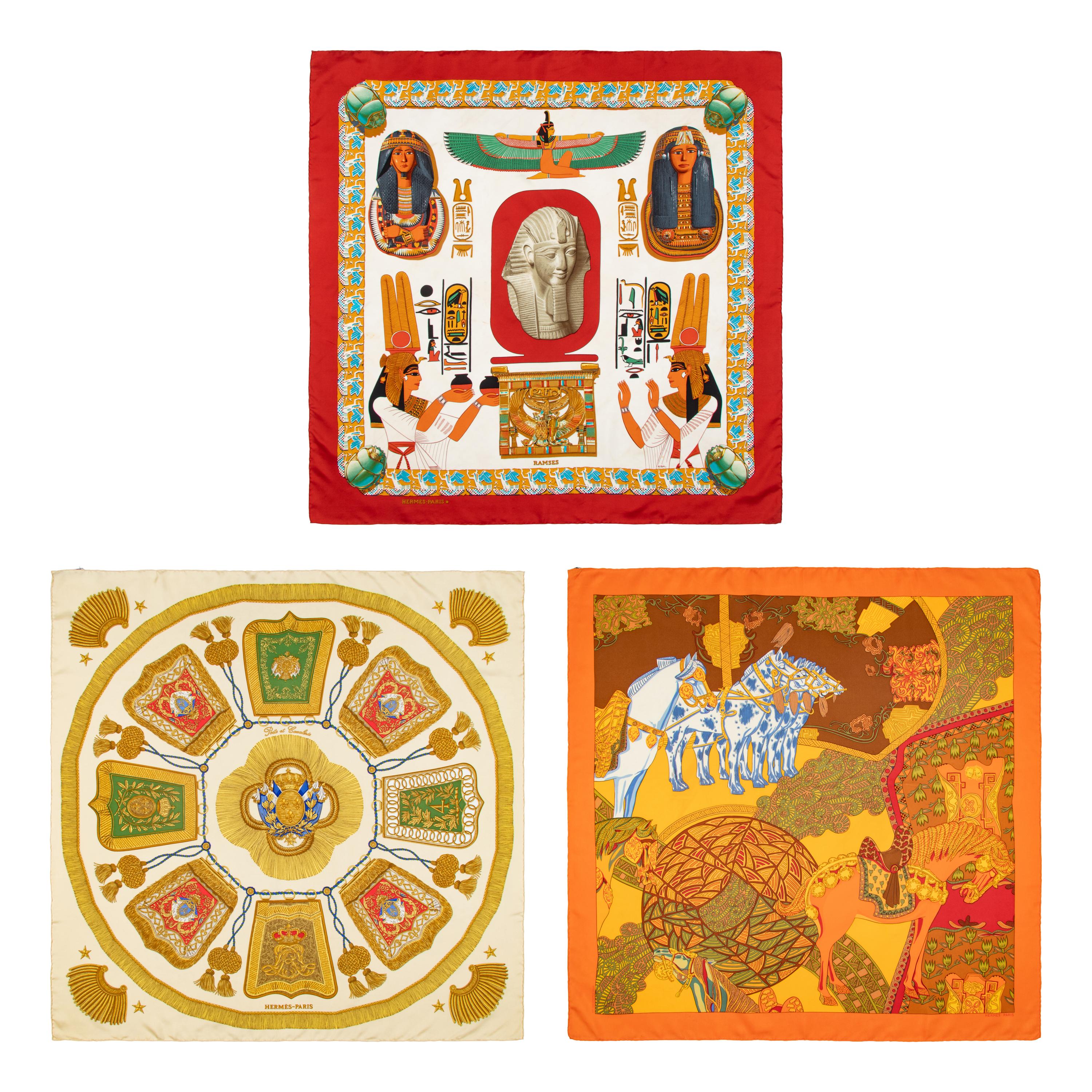 Hermès, Three Silk Scarves 90