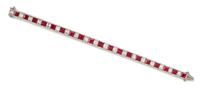 A Platinum, Ruby and Diamond Line Bracelet, 22.65 dwts.
