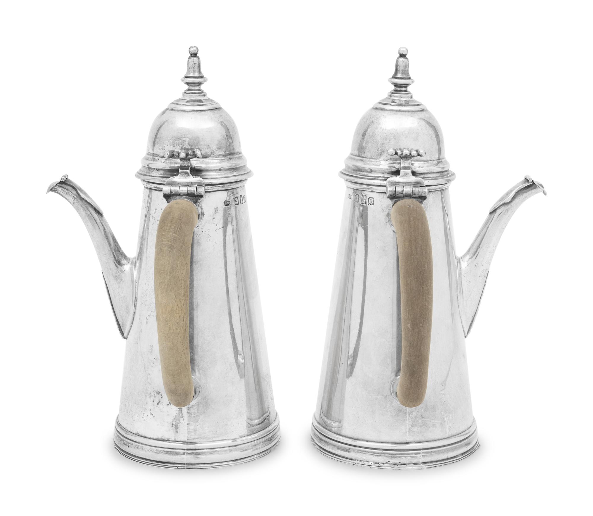 A Pair of English Britannia Silver Coffee Pots