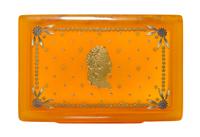 A Silver Inlaid Blond Tortoise Shell Box, 19th Century, of rectangular form, the hinged lid inset with a profile of a classical lady.