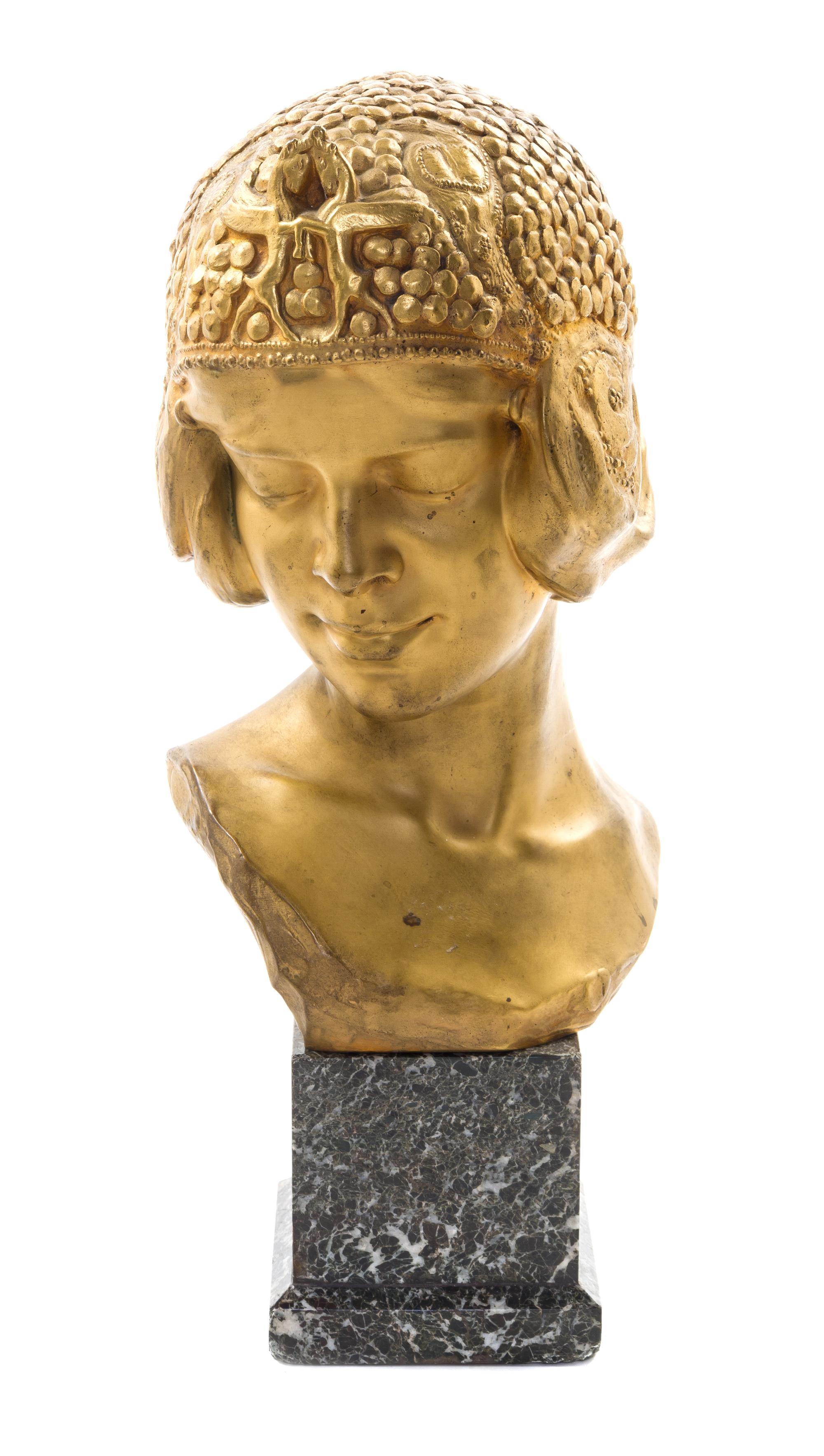 A French Bronze Bust, PIERRE FELIX MASSEAU (FRENCH, 1869-1937), Height 15 1/2 inches. — PIERRE FELIX MASSEAU (FRENCH, 1869-1937),