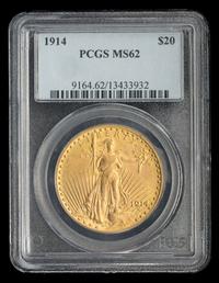 A United States 1914 St. Gaudens $20 Gold Coin
