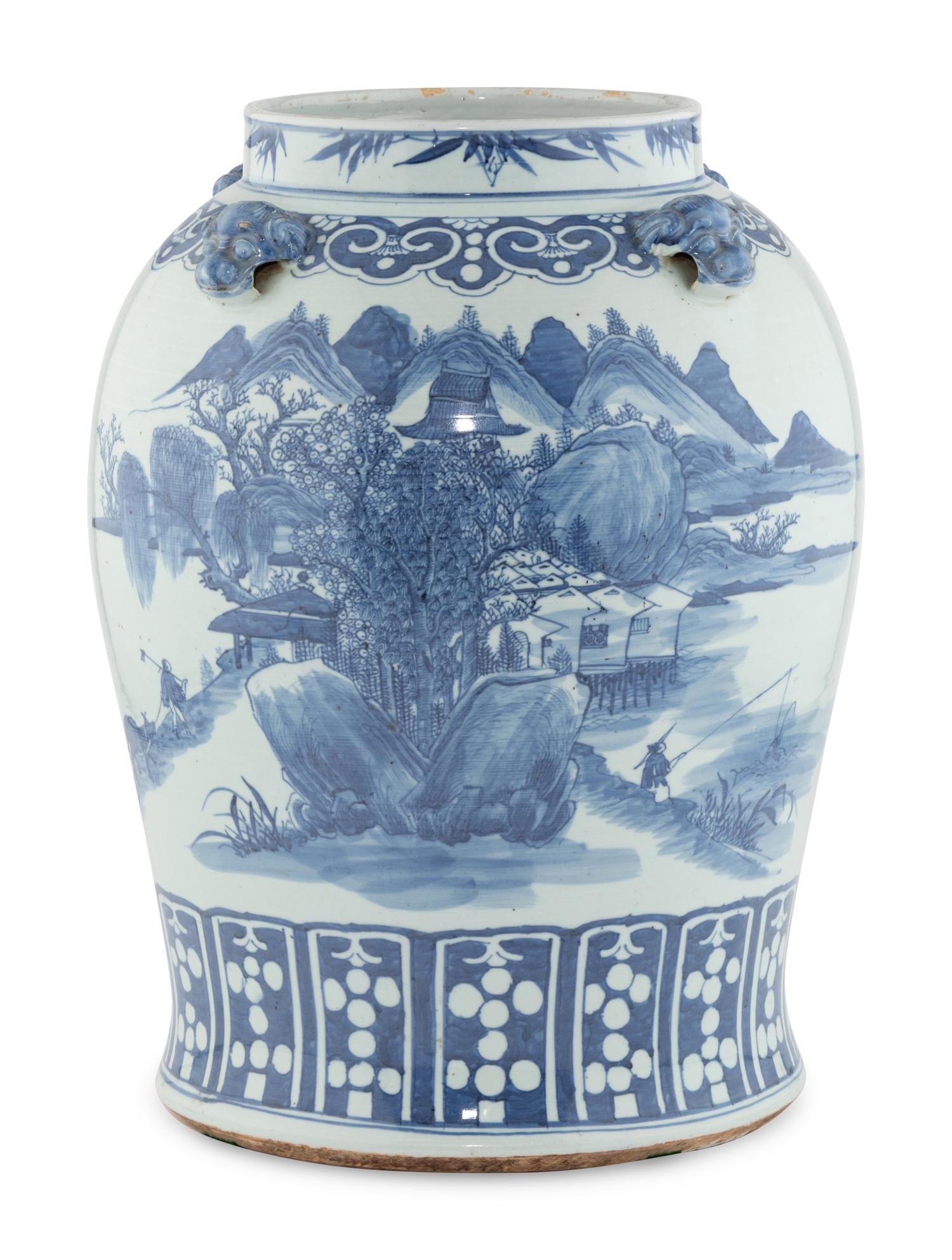 A Large Chinese Export Blue and White Porcelain Jar
