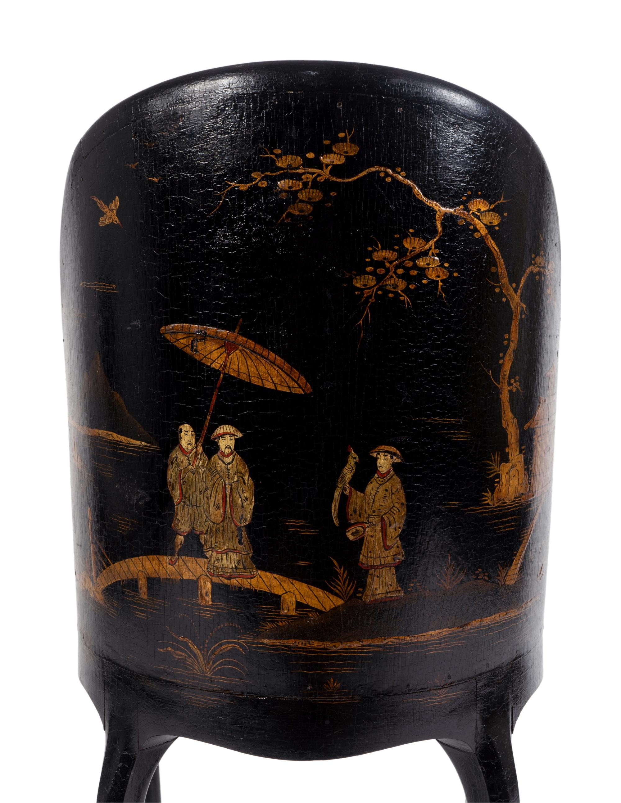 An Edwardian Black and Gilt Lacquer Lady's Chair — EARLY 20TH CENTURY