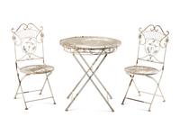 A Painted Cast Iron Garden Table and Two Chairs