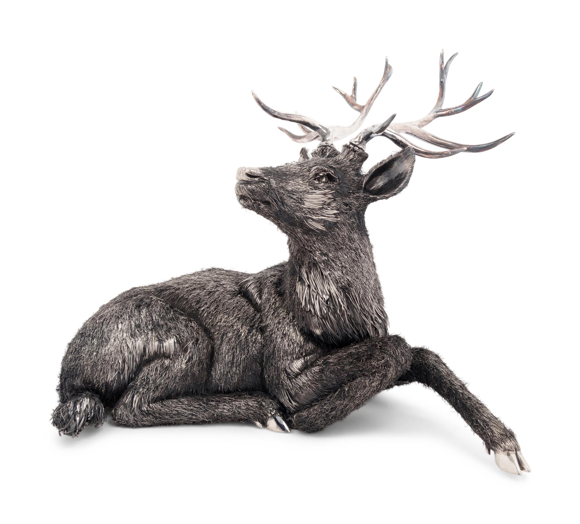 A Buccellati Silver Furry Stag Figure