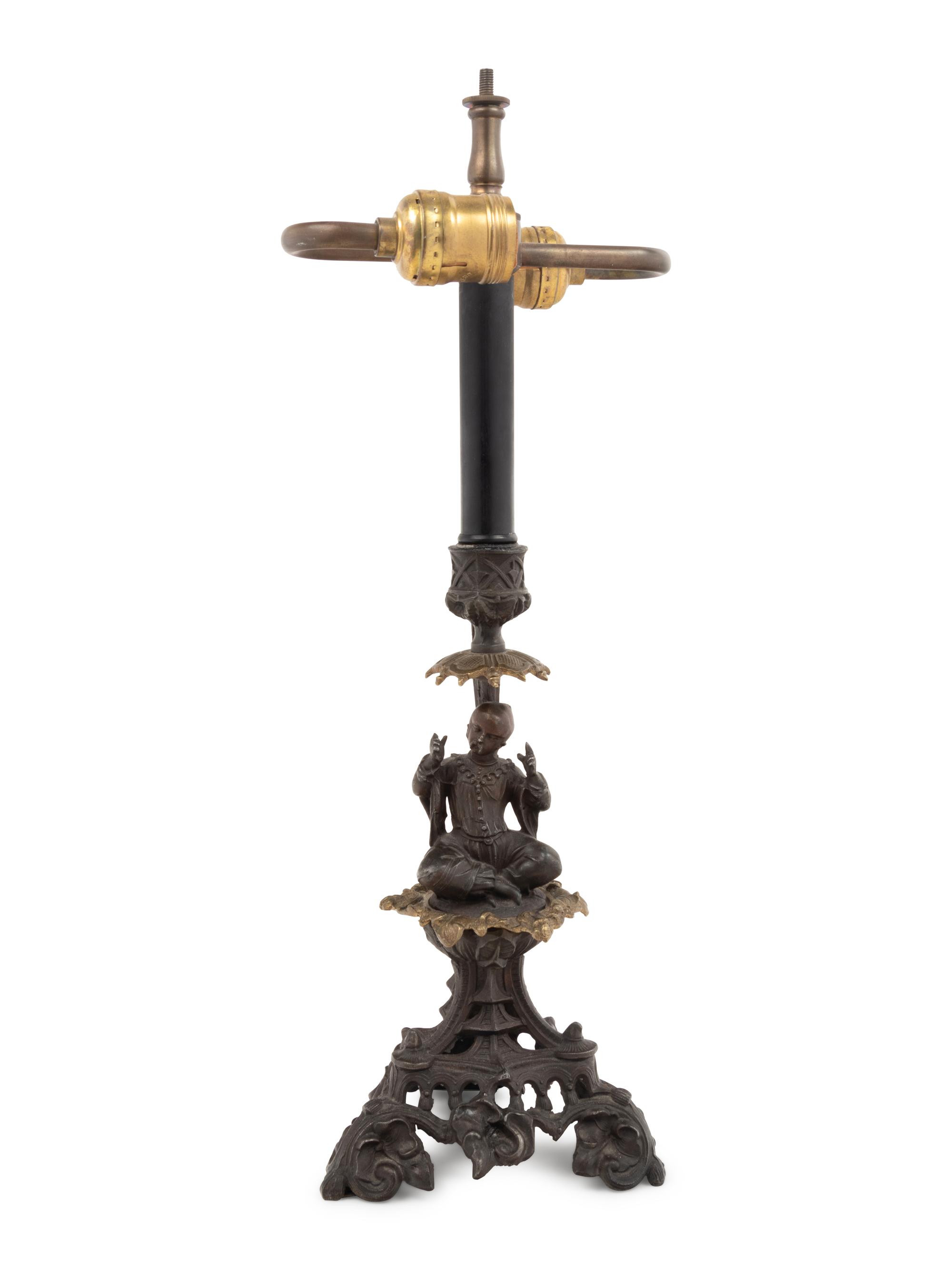 A Continental Bronze Figural Candlestick Mounted as a Lamp