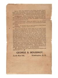 [CIVIL WAR -- VETERANS]. Grant Memorial Services . Bennington [VT?], 8 August [1885]. [ With :] Pamphlet regarding Civil War veterans' pensions.