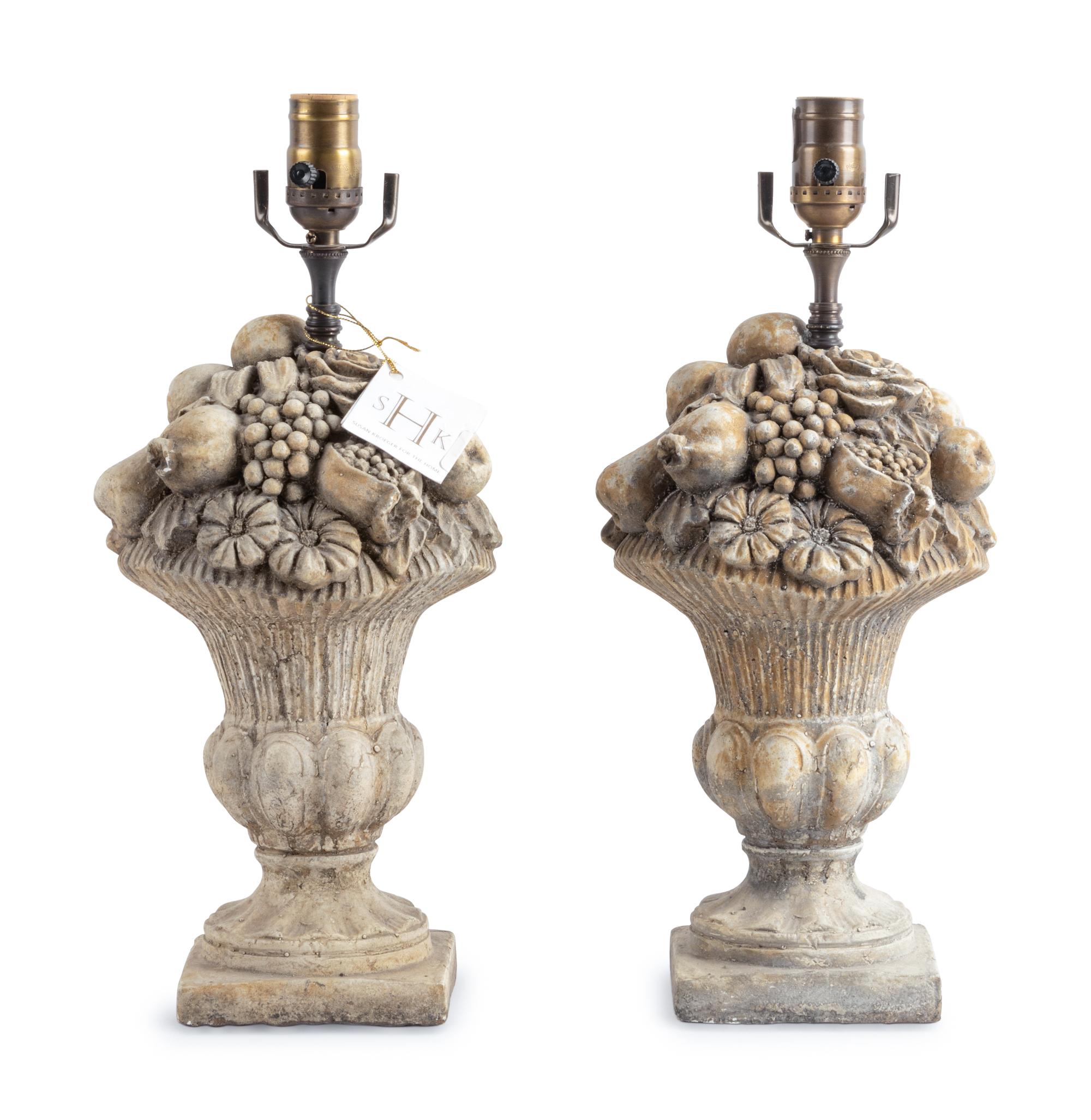A Pair of Continental Cast Stone Finials Mounted as Lamps