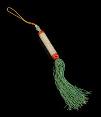 A Pierce Carved Jade Pendant Height overall 10 1/2 inches.