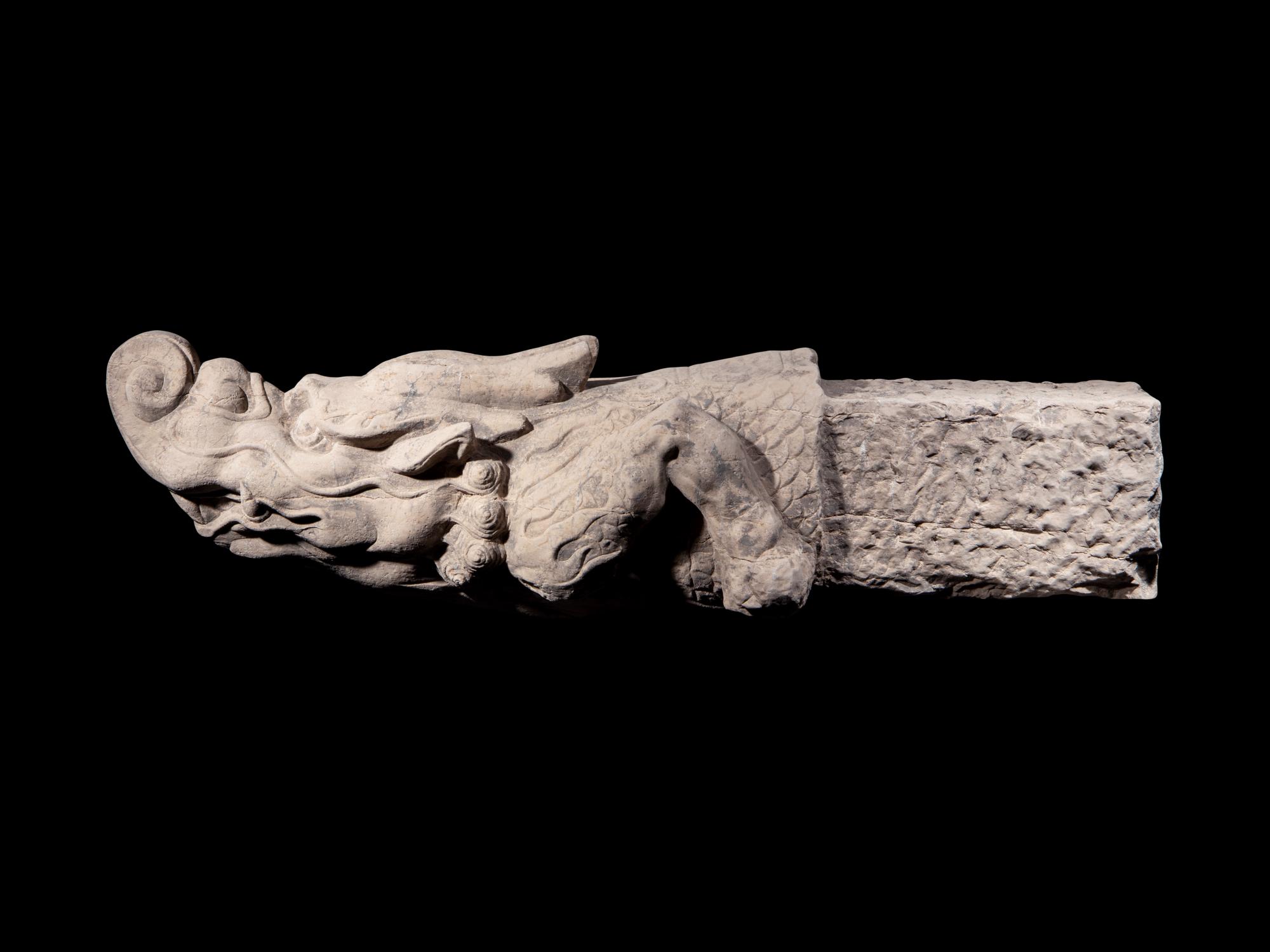 Two Chinese Carved Stone 'Dragon Head' Architectural Elements, Chishou