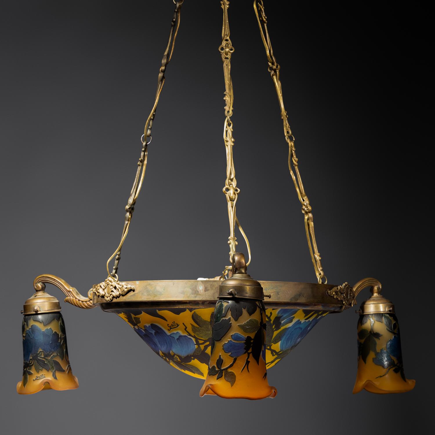 Hanging three-light plafonnier, c. 1905 France
