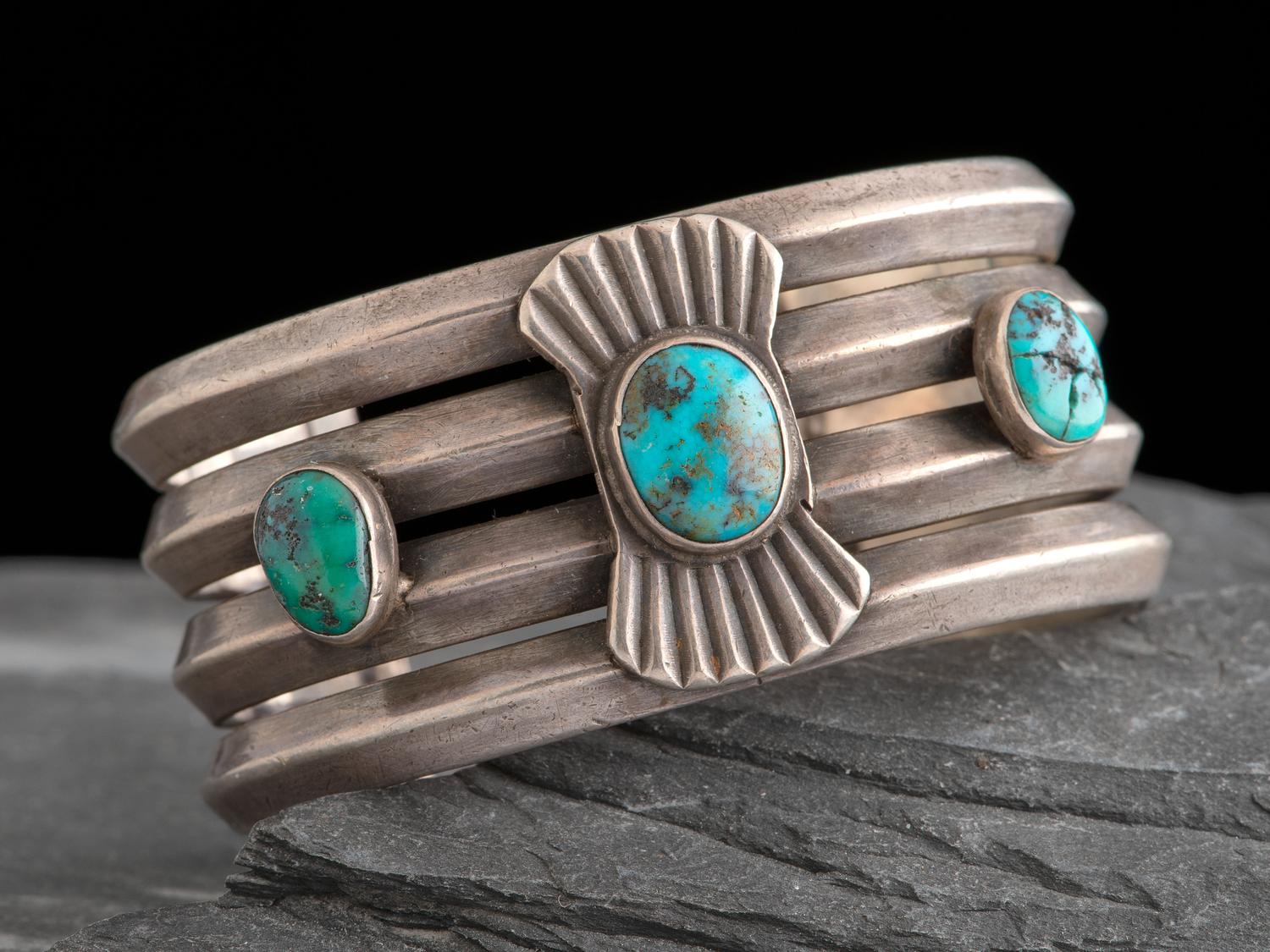 Navajo Silver and Turquoise Cuff Bracelet