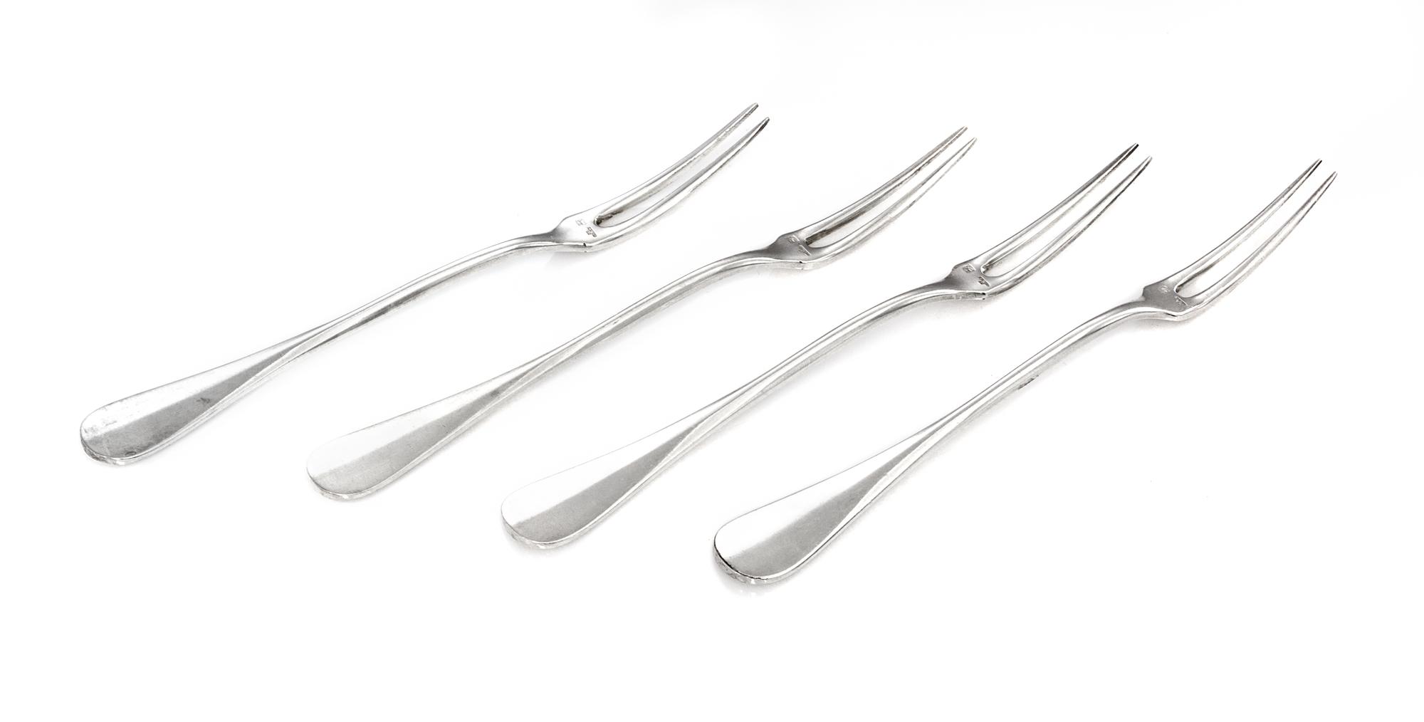 A Set of Four French Silver Forks, Ercuis, Paris, 20th Century, each with two tines.