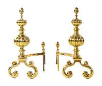 A Pair of Neoclassical Style Brass Andirons