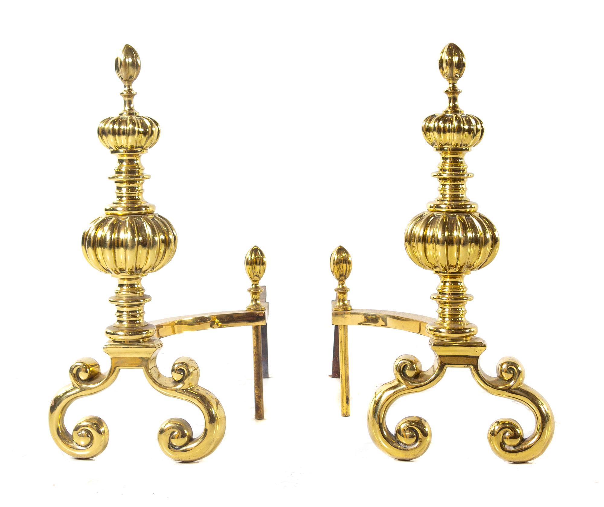 A Pair of Neoclassical Style Brass Andirons